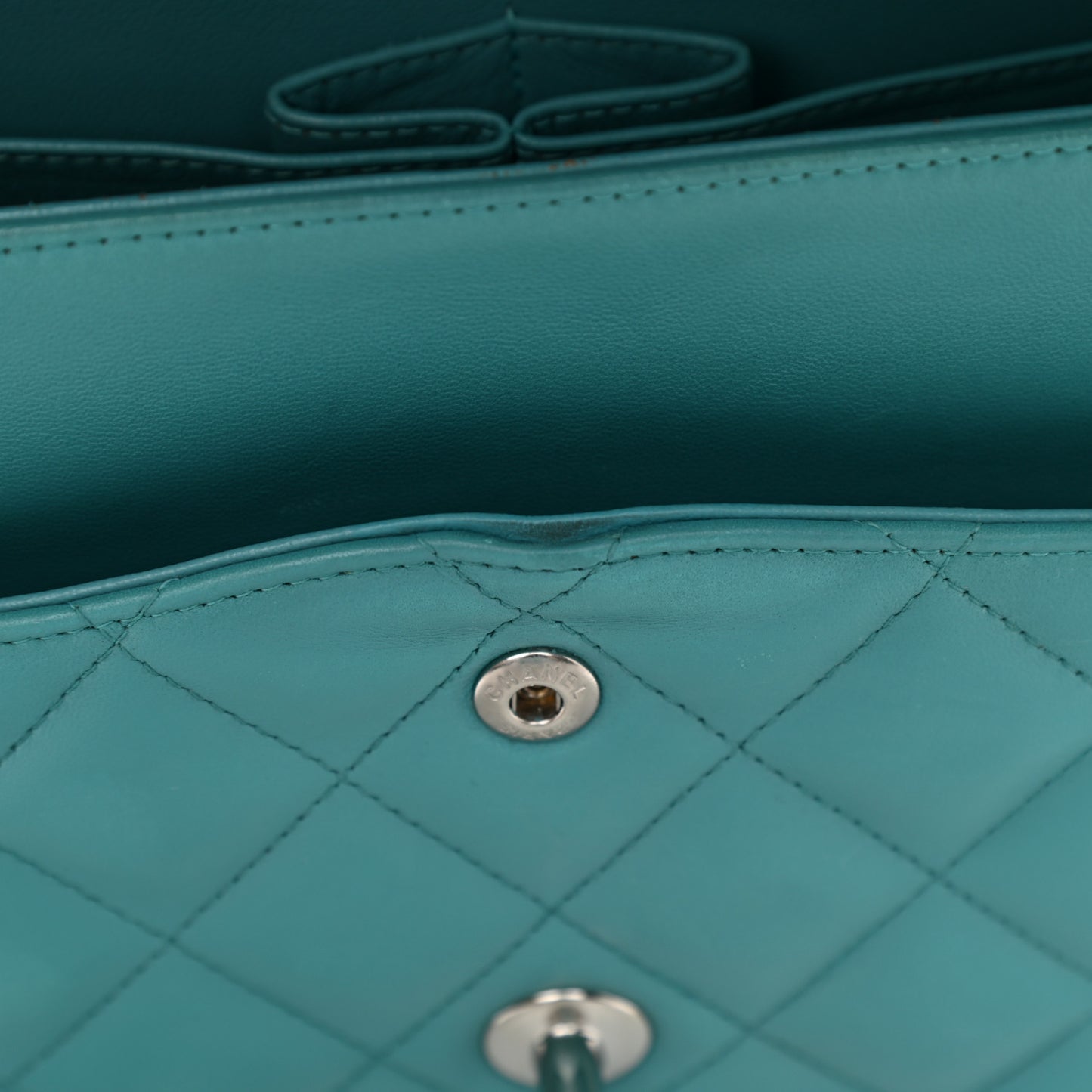 Lambskin Quilted Jumbo Double Flap Turquoise