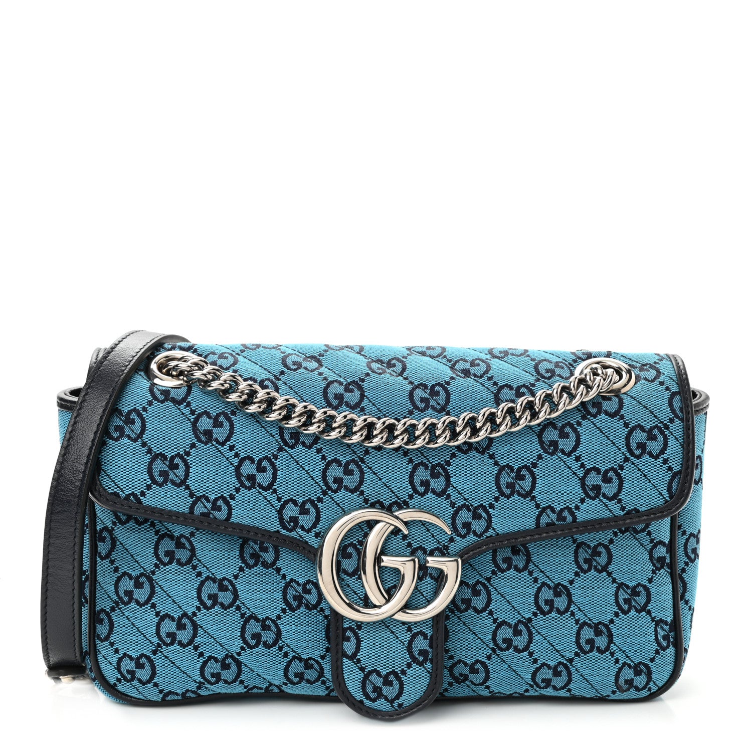 Gucci Monogram Multicolor Matelasse Diagonal Small GG Marmont Shoulder Bag Light Blue 1 of 8