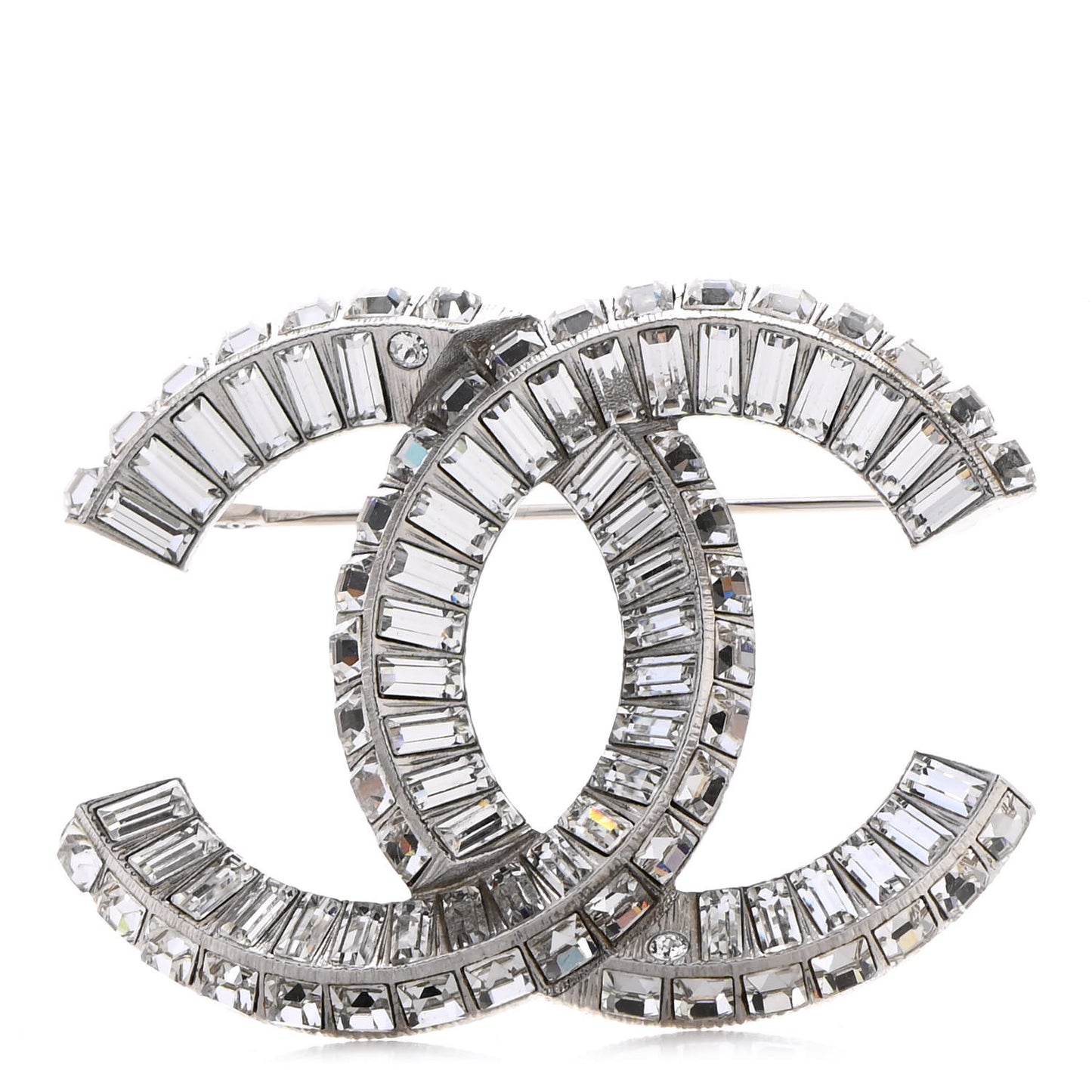 Baguette Crystal CC Brooch Silver