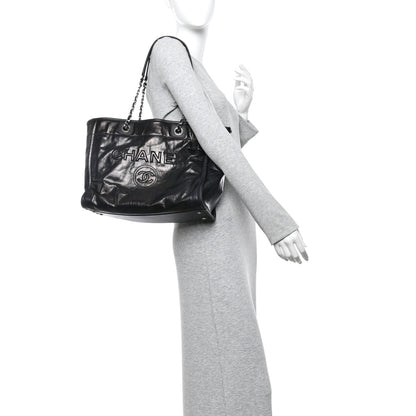 Chanel Glazed Calfskin Small Deauville Tote Black 2 of 11