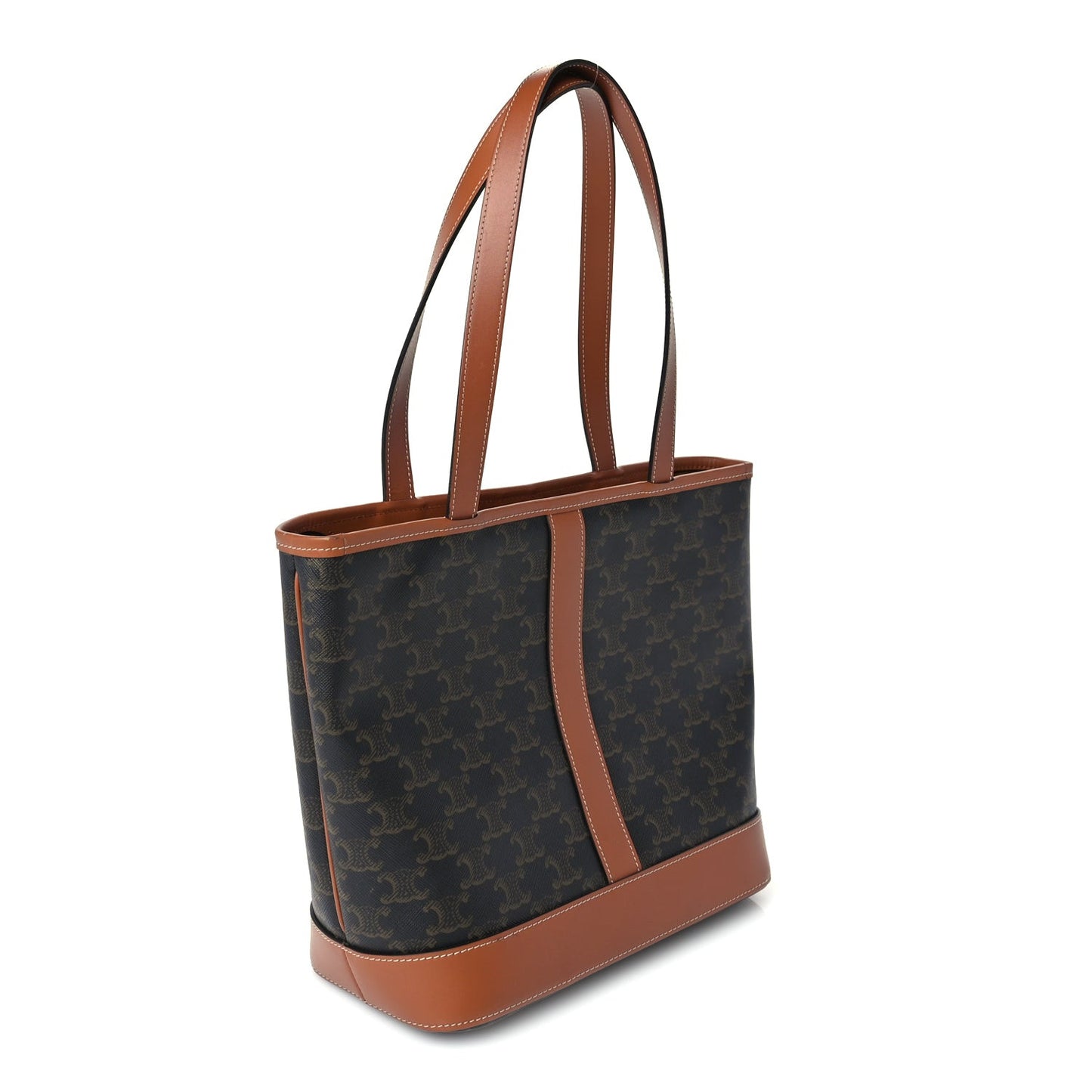 Triomphe Canvas Calfskin Small Cabas Bag Tan