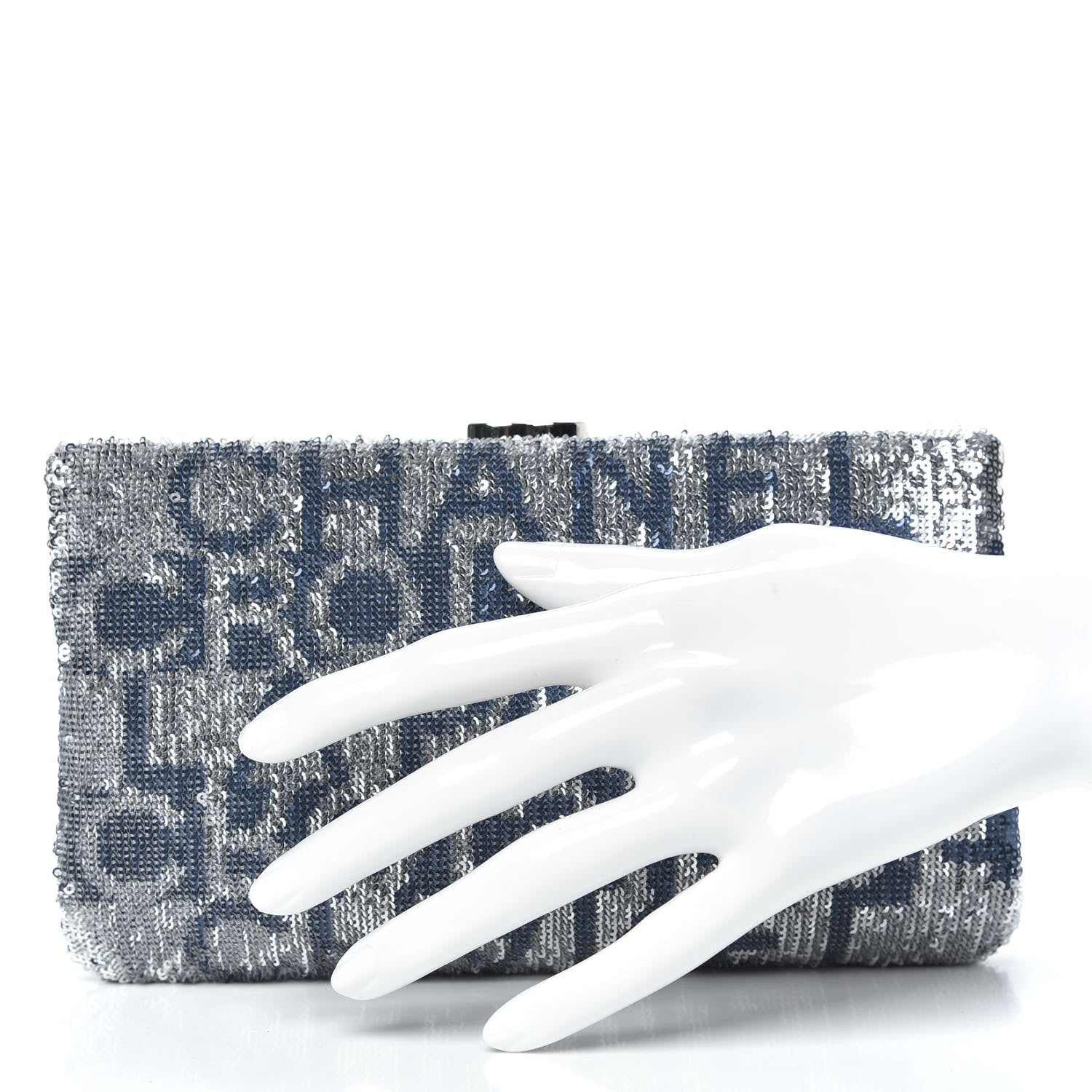 Chanel Sequin Satin Embroidered La Pausa Evening Clutch Silver Blue 2 of 10