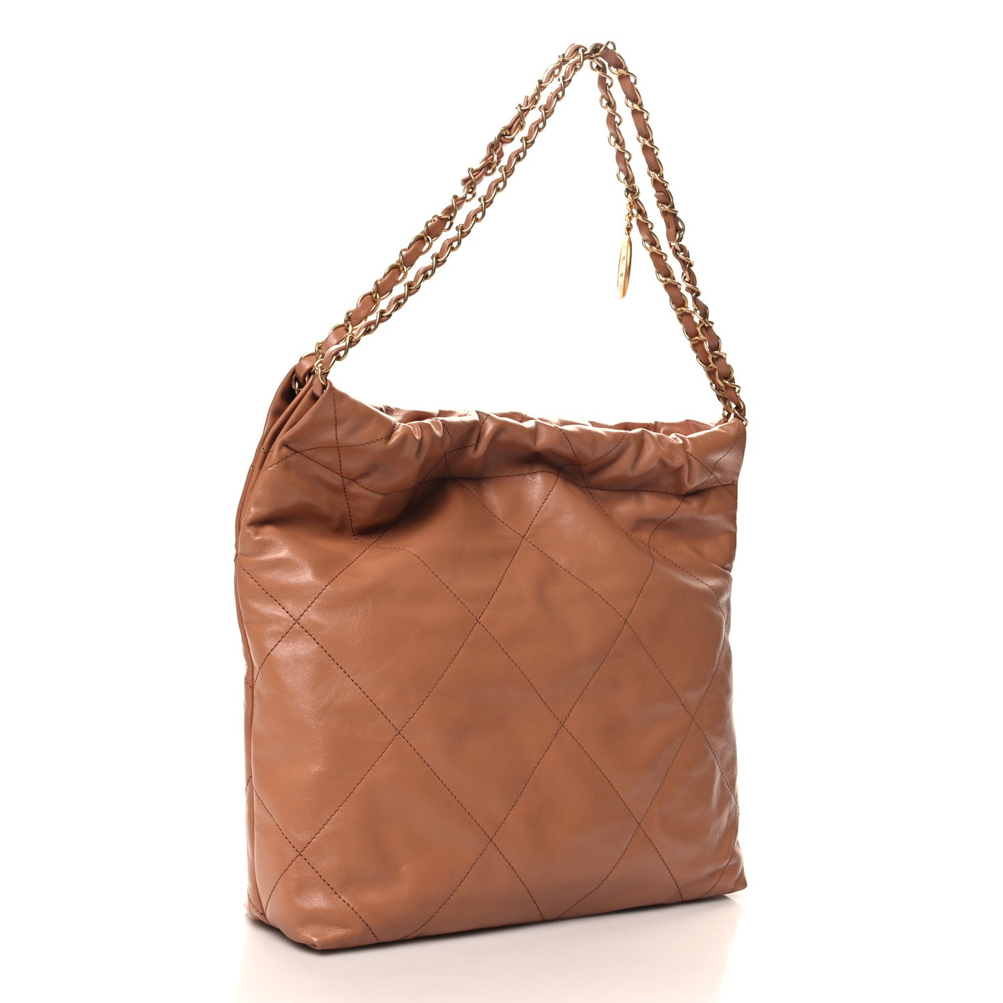 Shiny Calfskin Quilted Small Chanel 22 Camel