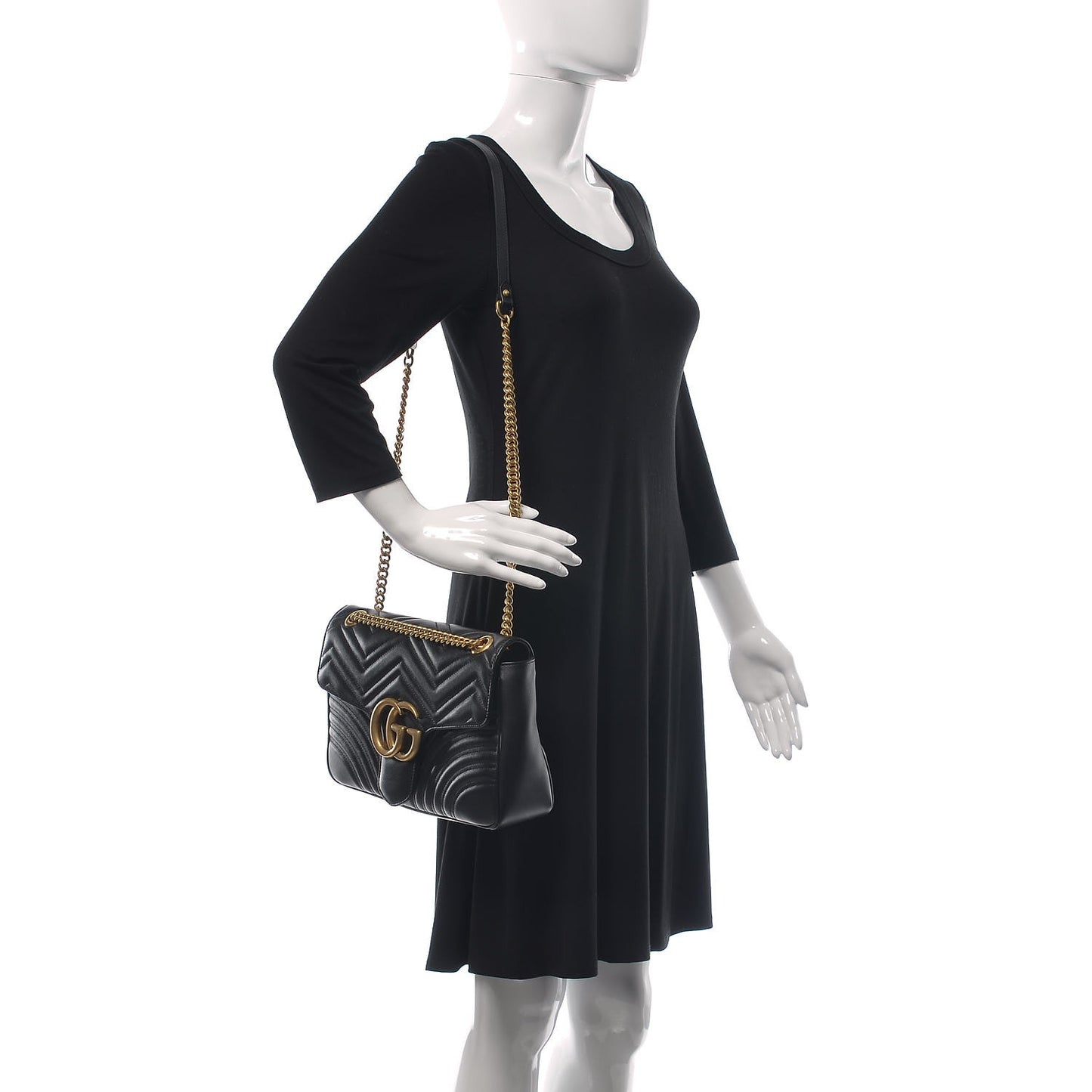 Calfskin Matelasse Medium GG Marmont Shoulder Bag Black