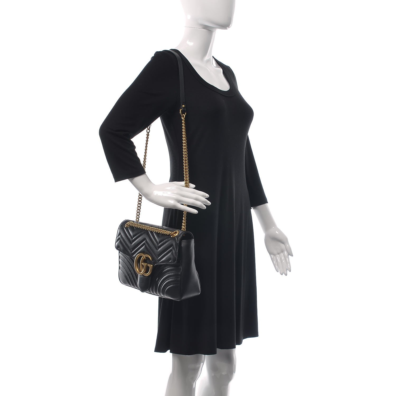 Gucci Calfskin Matelasse Medium GG Marmont Shoulder Bag Black 2 of 8
