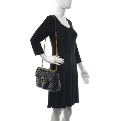Gucci Calfskin Matelasse Medium GG Marmont Shoulder Bag Black 2 of 8