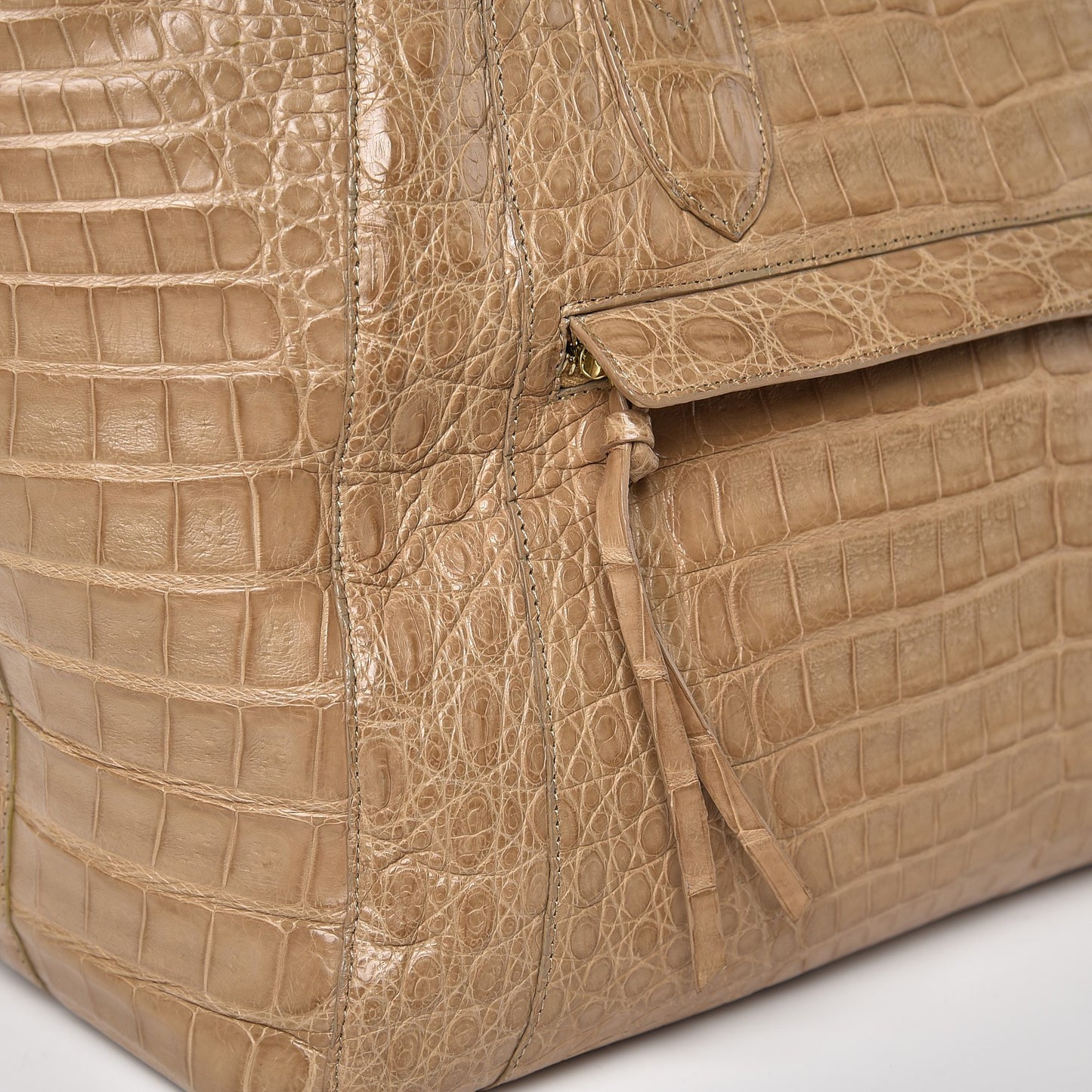 Crocodile Medium Dome Satchel Beige