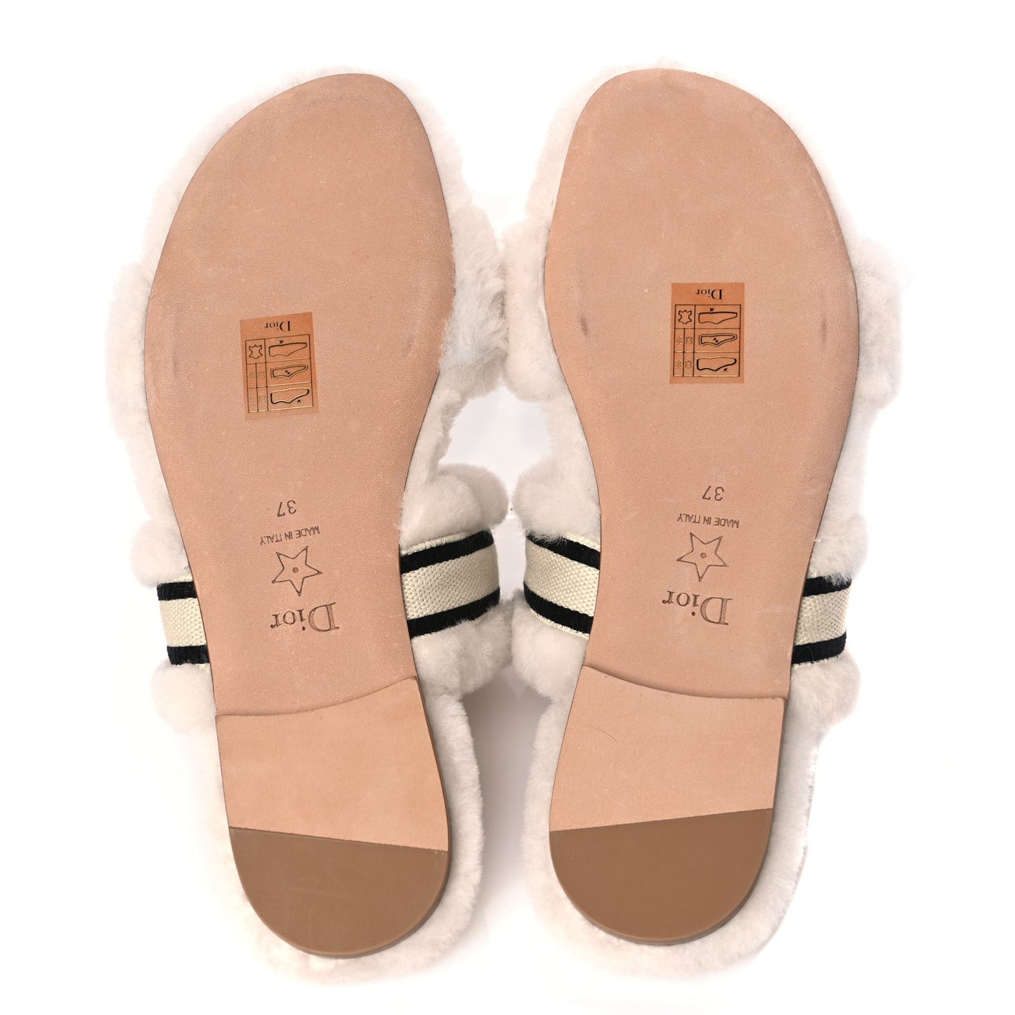 Shearling Canvas Embroidered Chez Moi Strap Slide Sandal 37 Off White Black