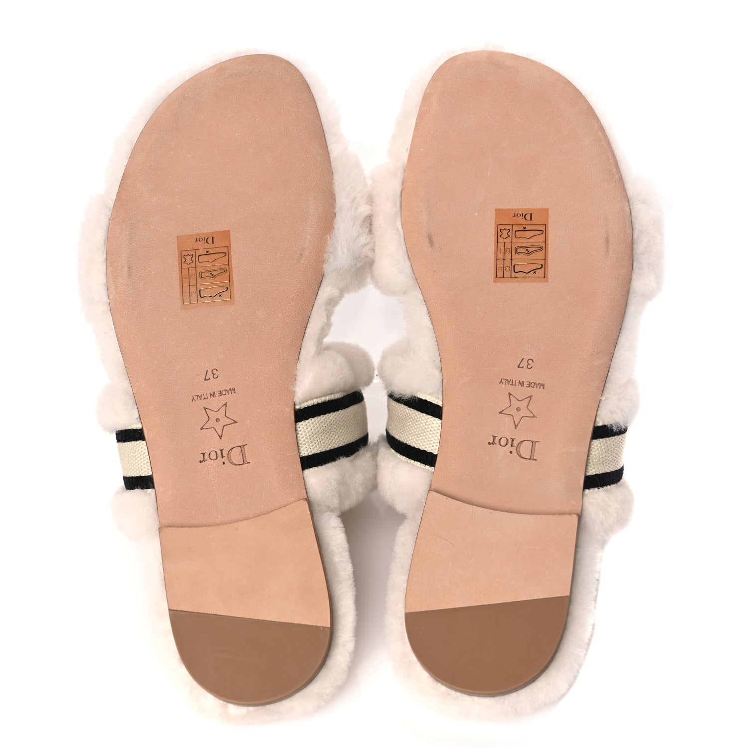 Christian Dior Shearling Canvas Embroidered Chez Moi Strap Slide Sandal 37 Off White Black 6 of 9