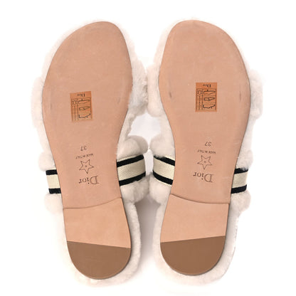 Christian Dior Shearling Canvas Embroidered Chez Moi Strap Slide Sandal 37 Off White Black 6 of 9