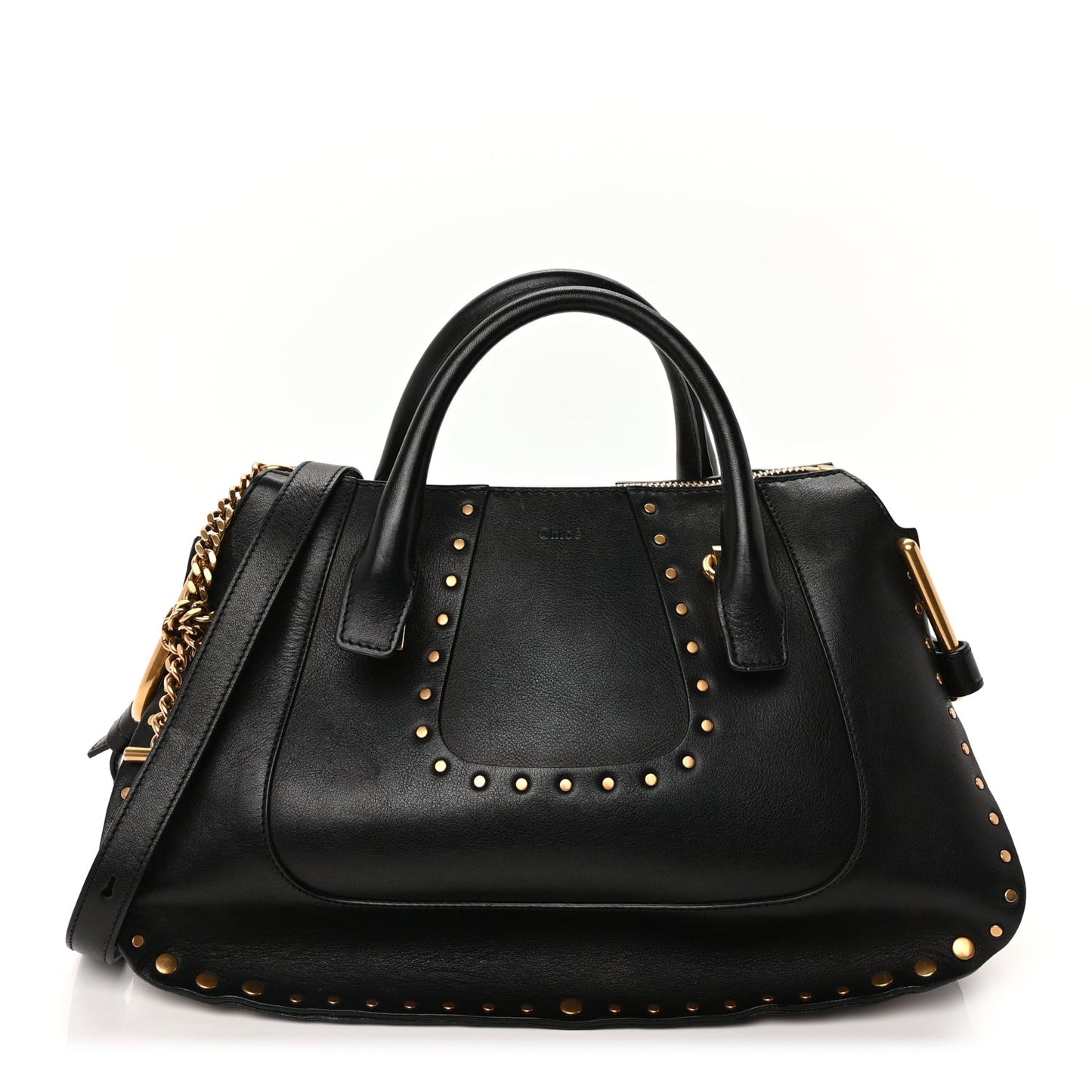 Calfskin Studded Hayley Double Carry Satchel  Black