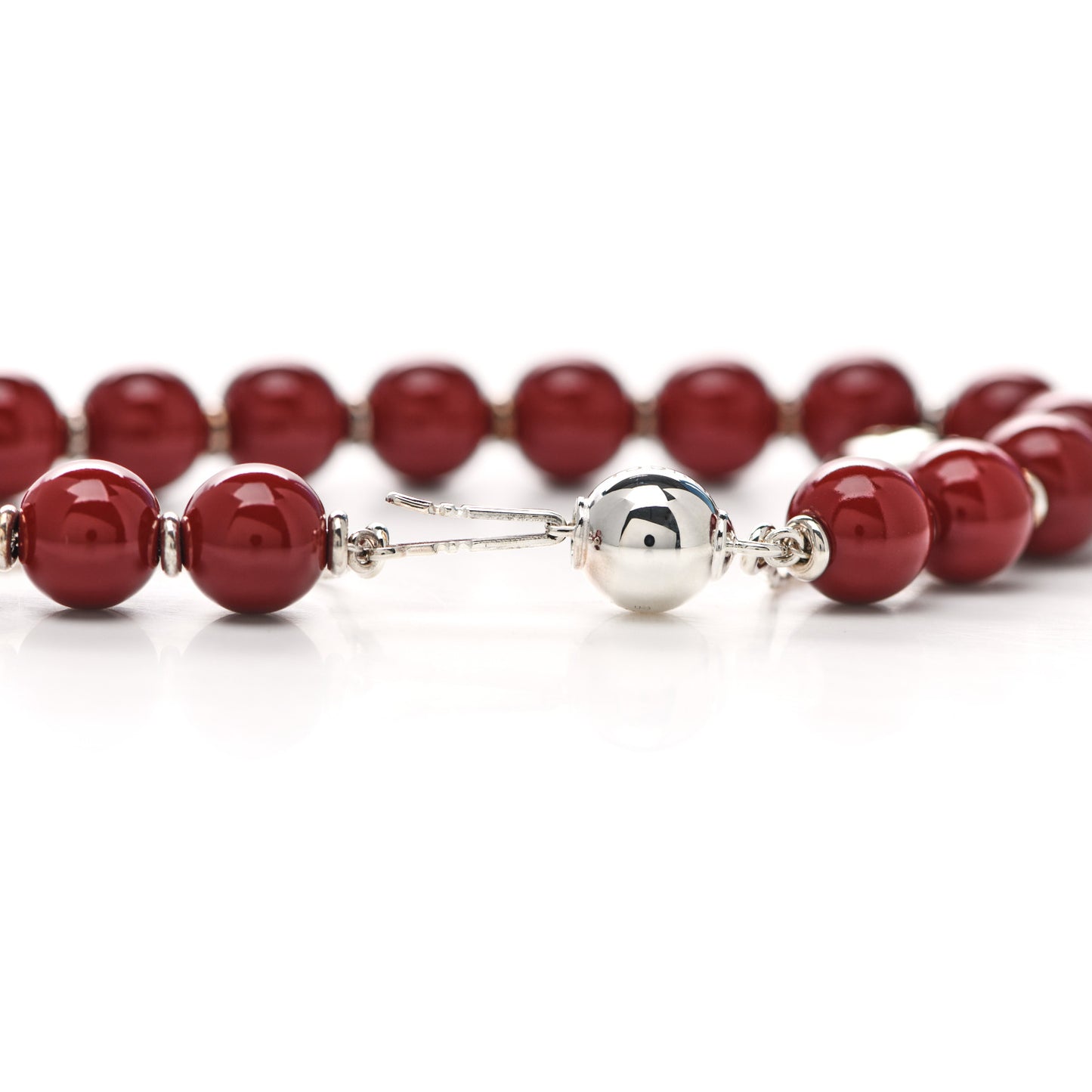 Sterling Silver Wood Boule Britt Bracelet Red