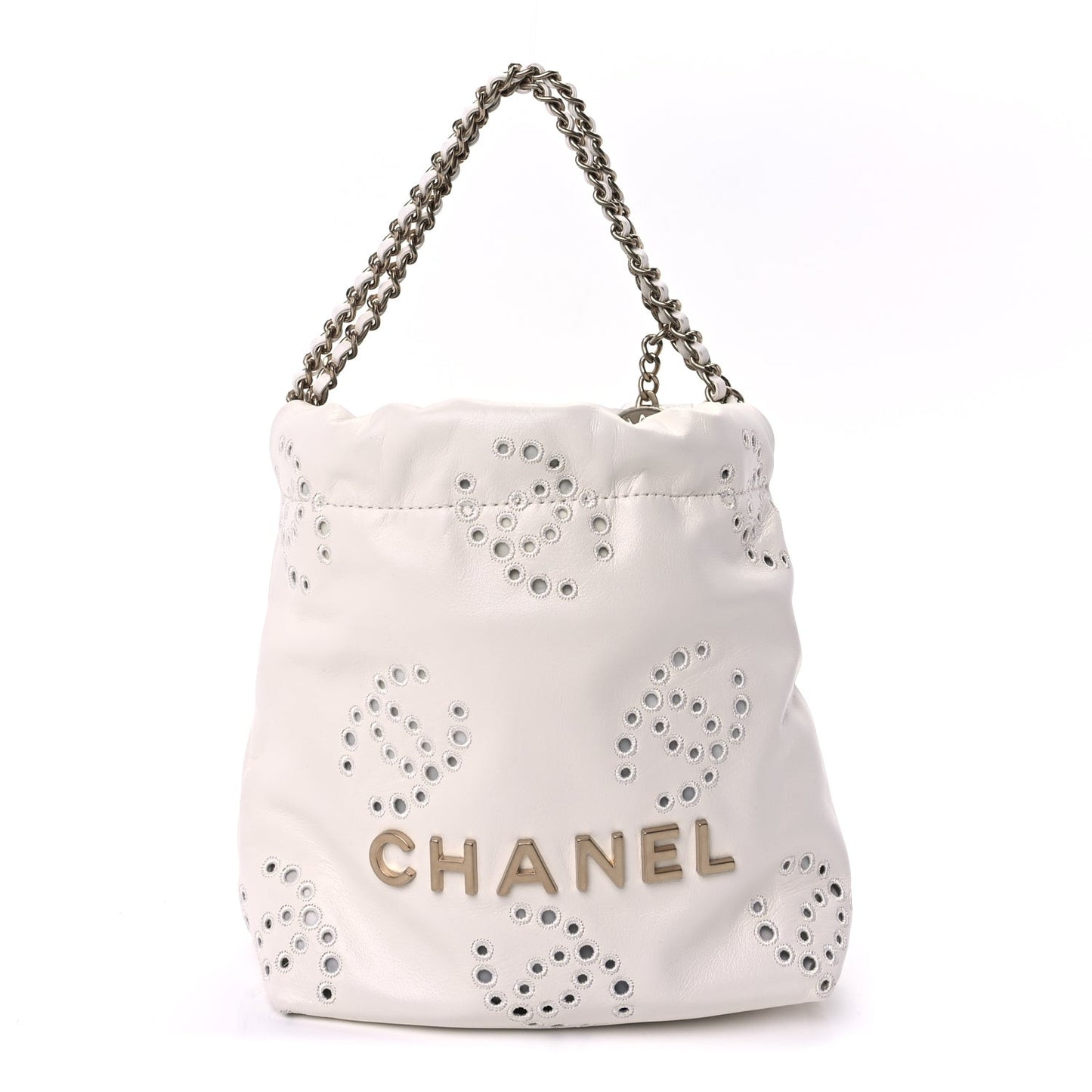 Shiny Calfskin Eyelet Mini  22  White