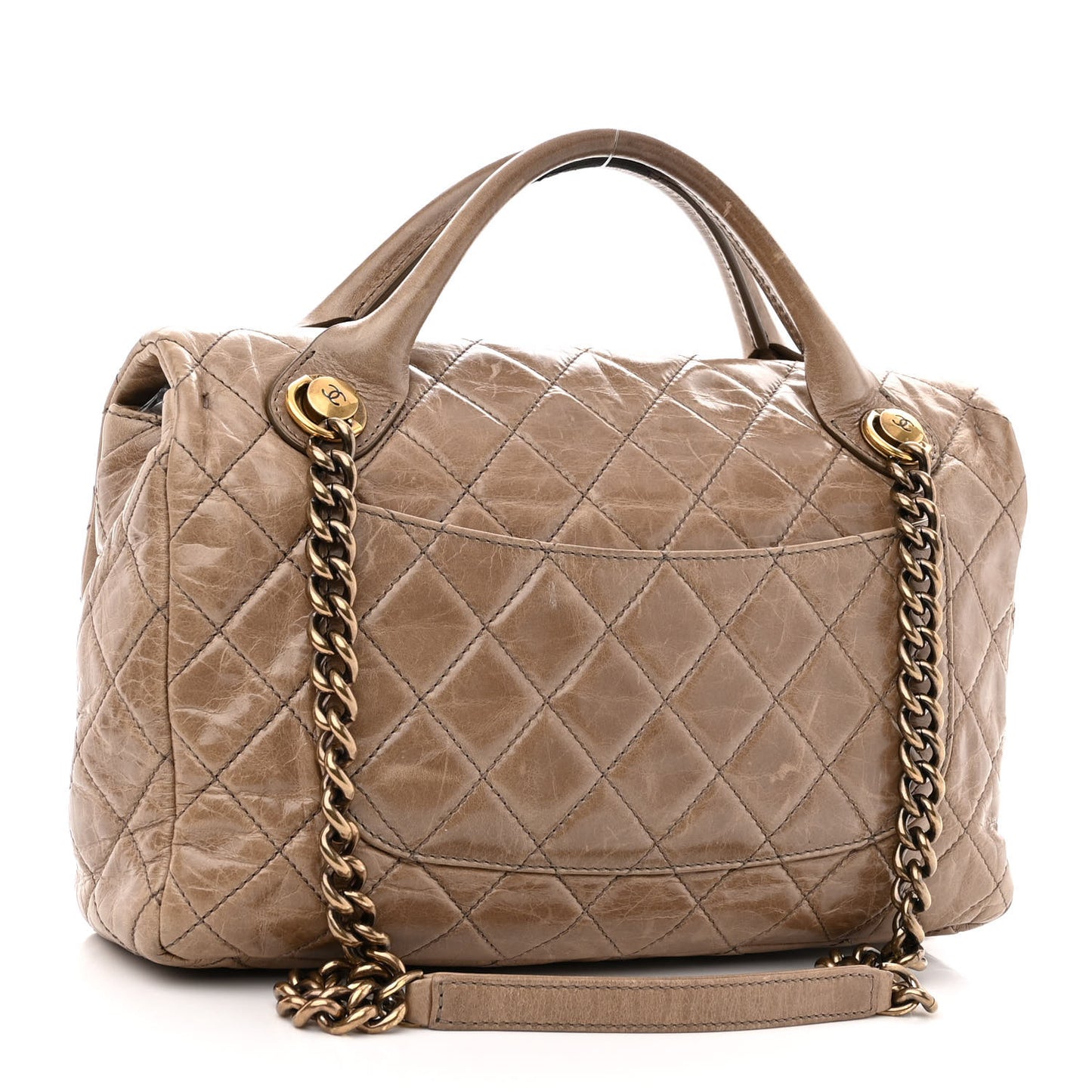 Glazed Calfskin Castle Rock Medium Flap Dark Beige