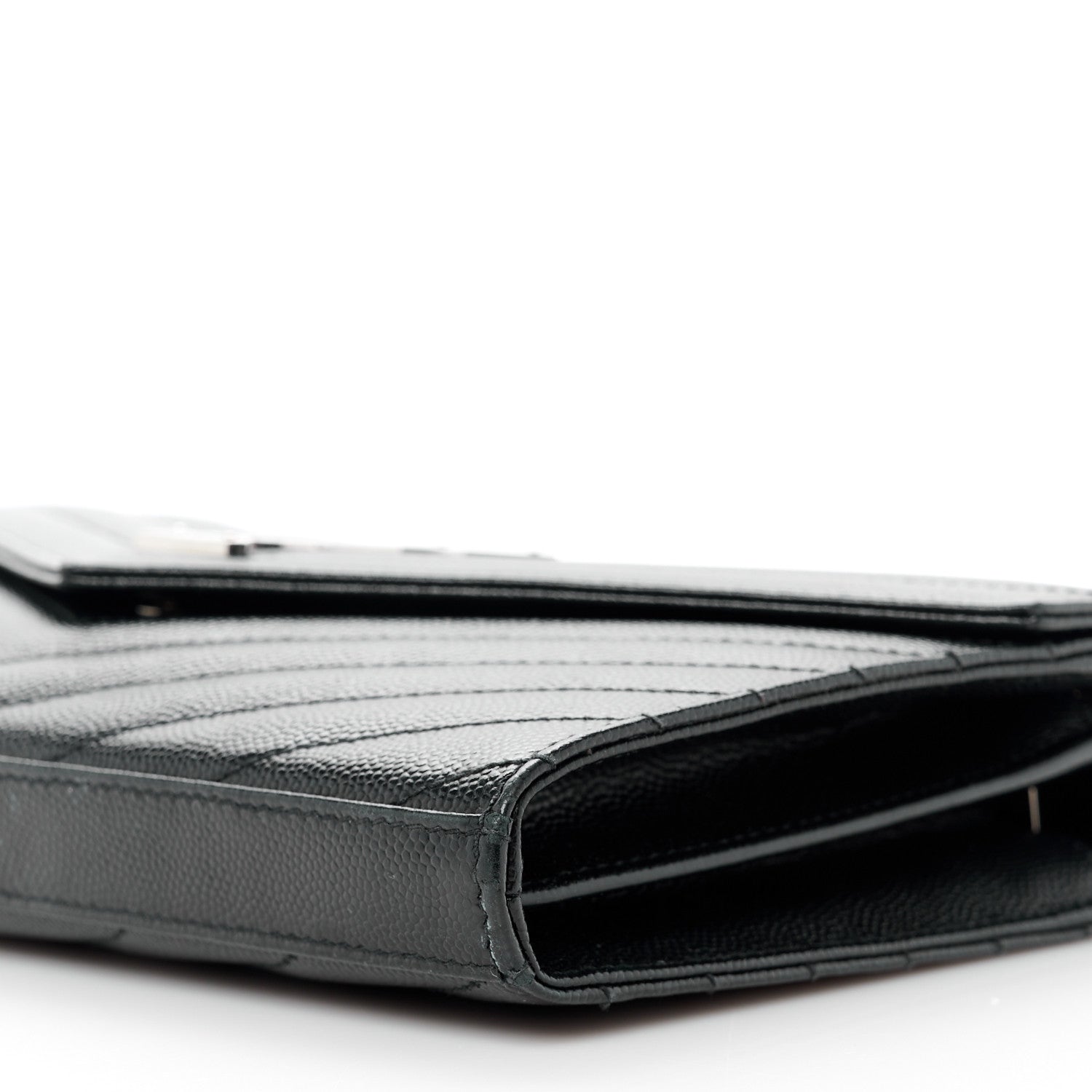 Saint Laurent Grain De Poudre Matelasse Chevron Monogram Chain Wallet Black 9 of 10