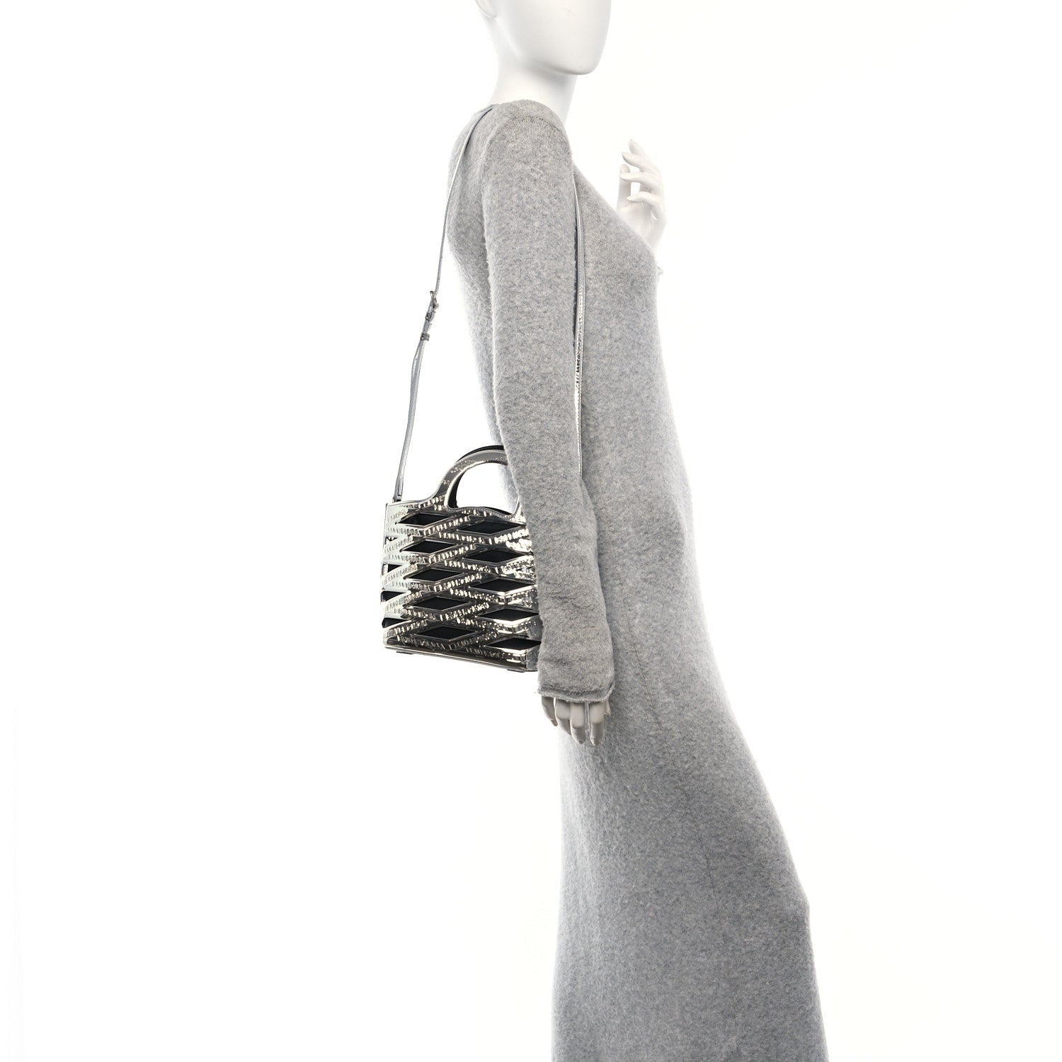 Balenciaga Patent Metallic Calfskin Small Neo Basket Tote Silver 2 of 7