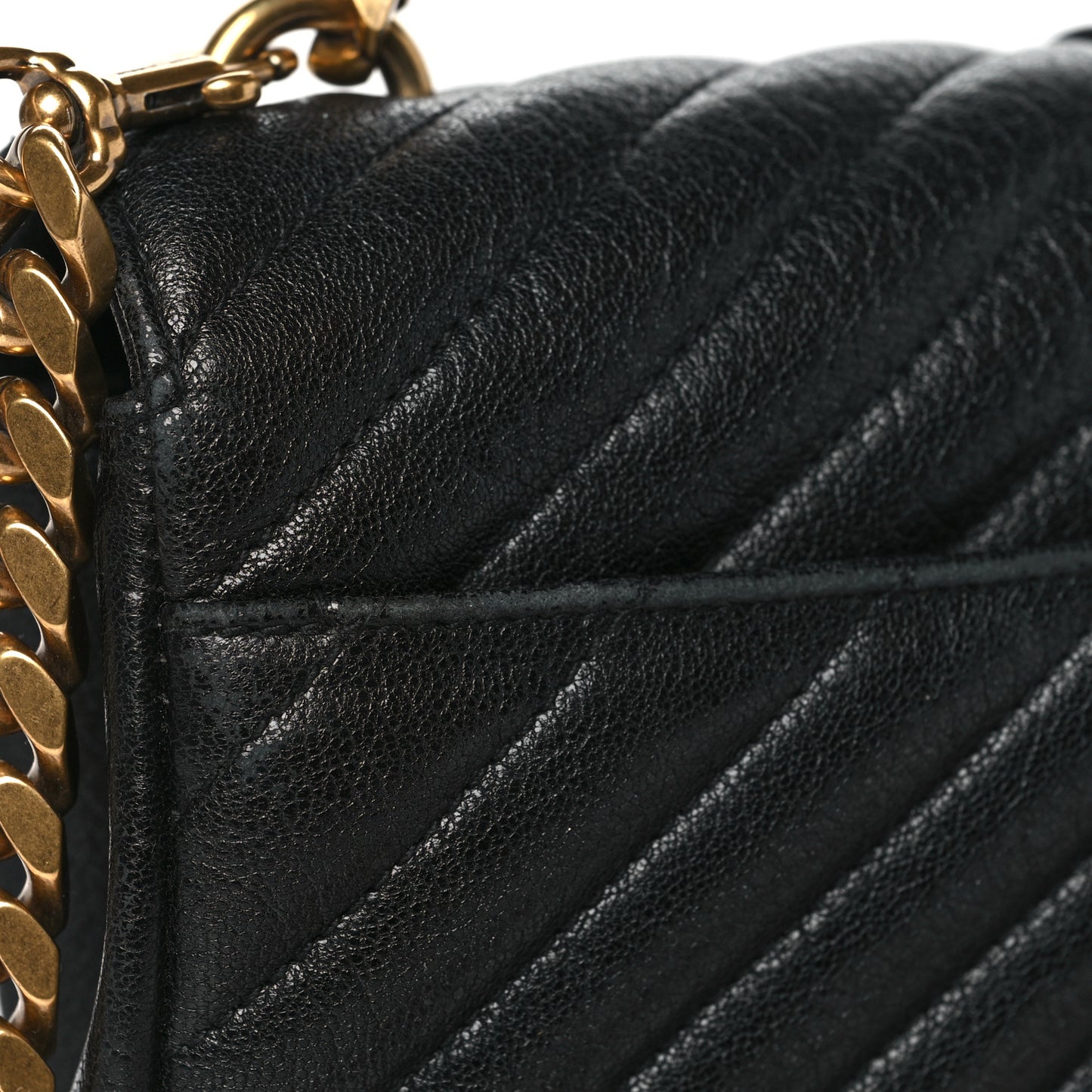 Sheepskin Matelasse Chevron Monogram Medium College Bag Black