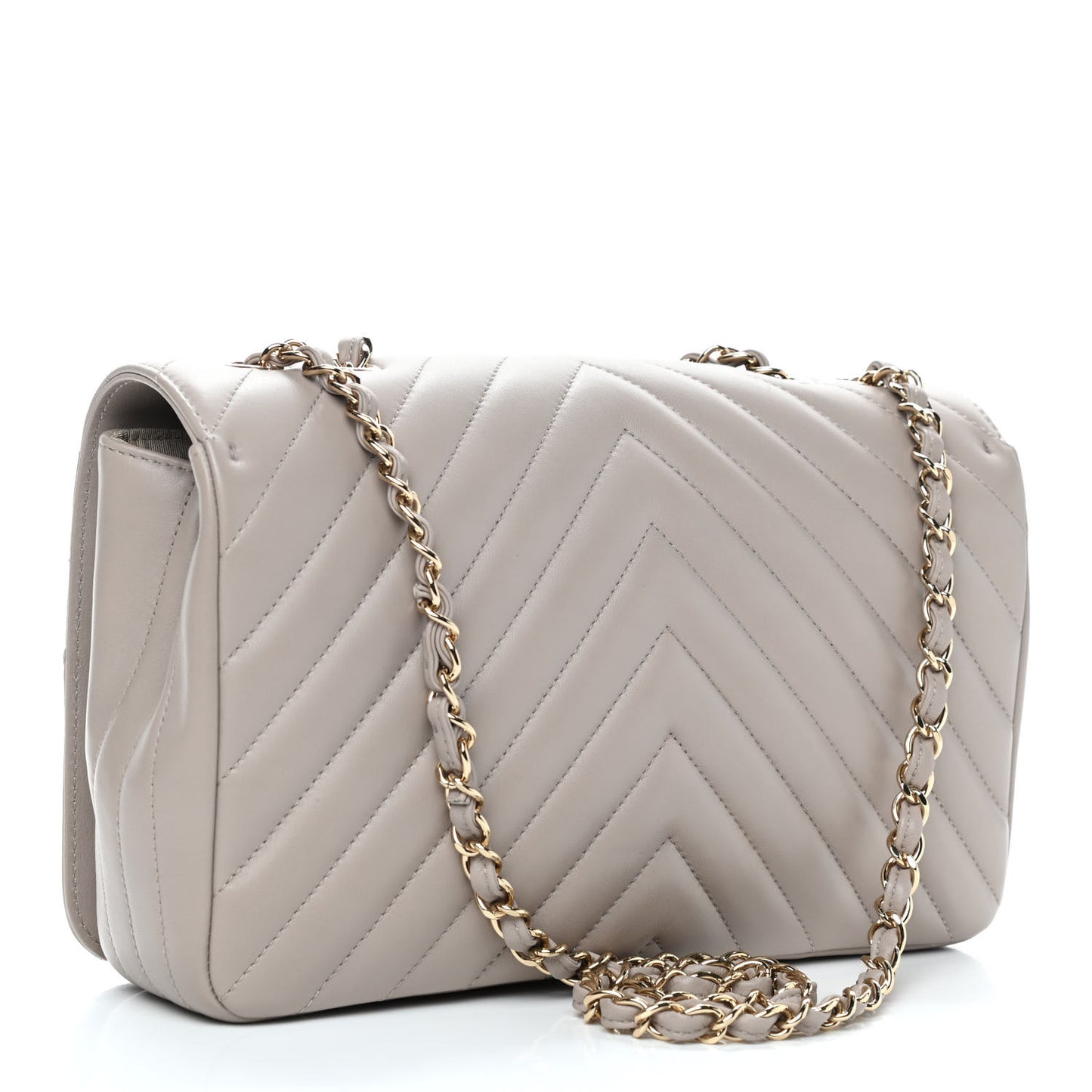 Calfskin Chevron Quilted Large Statement Flap Grey