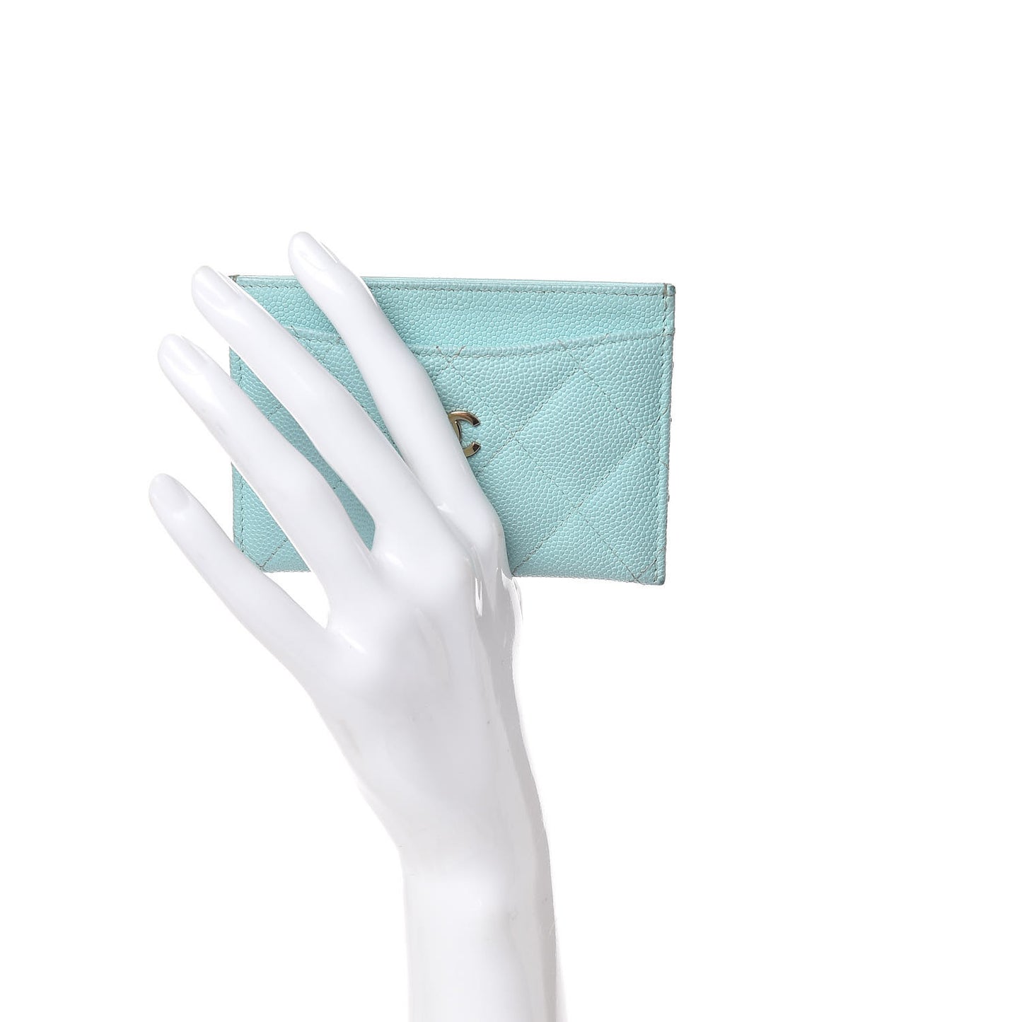 Caviar Quilted Card Holder Light Blue