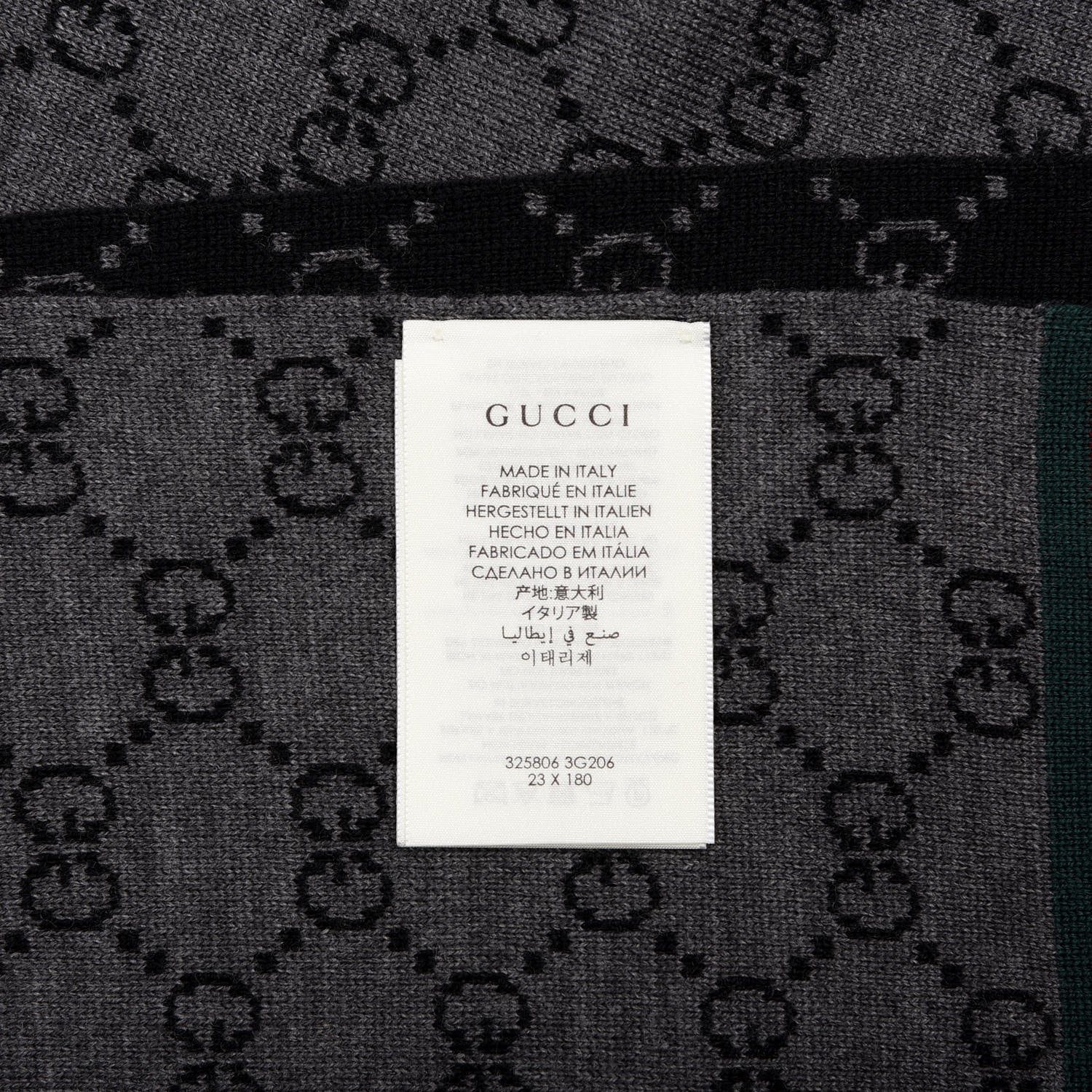 Gucci Wool Tricot GG Monogram Web Solange Scarf Black Medium Grey 4 of 4