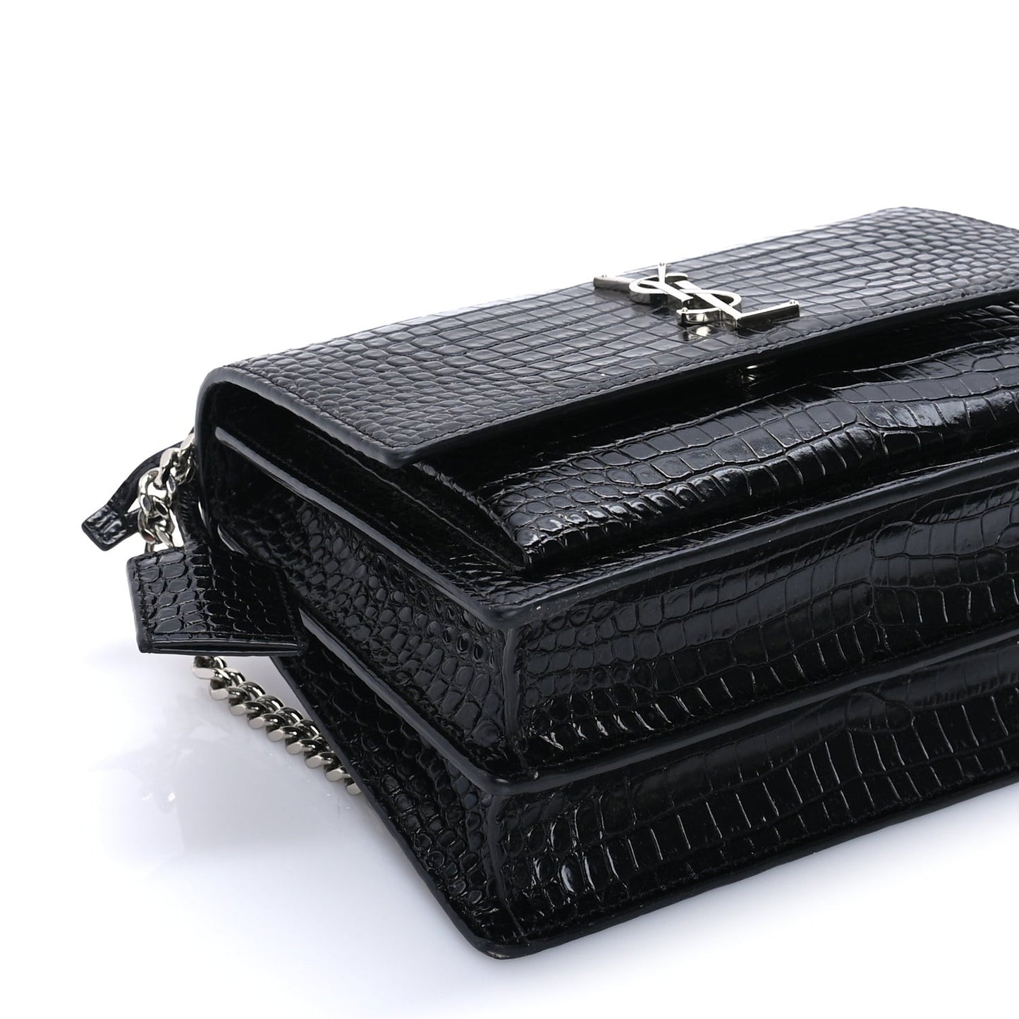 Calfskin Crocodile Embossed Medium Monogram Sunset Black
