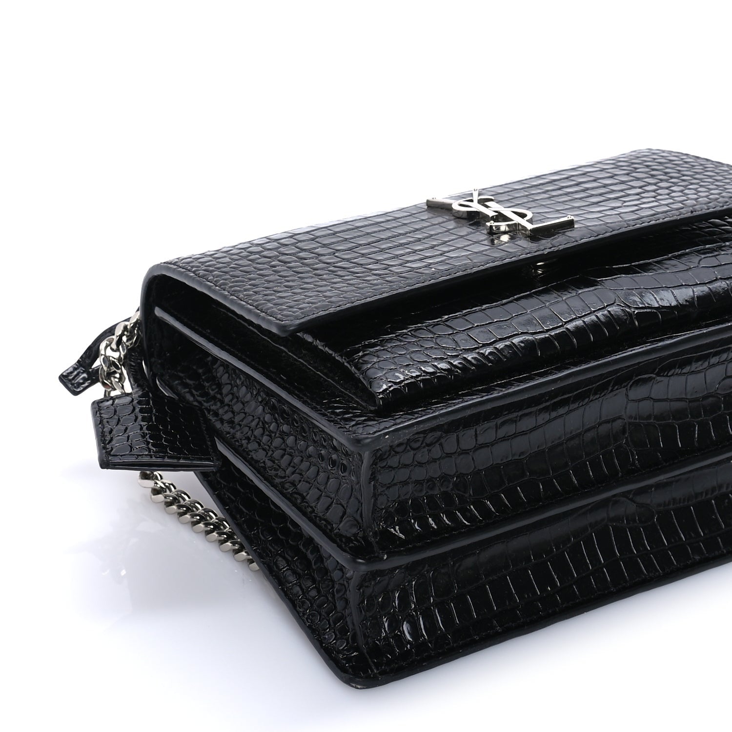 Saint Laurent Calfskin Crocodile Embossed Medium Monogram Sunset Black 7 of 7