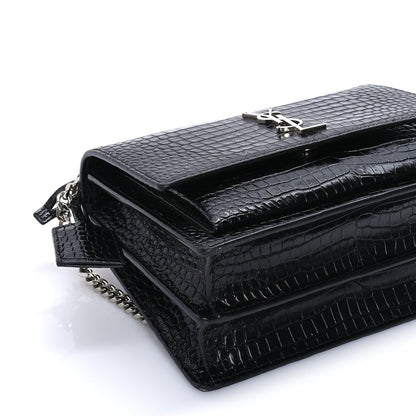 Saint Laurent Calfskin Crocodile Embossed Medium Monogram Sunset Black 7 of 7