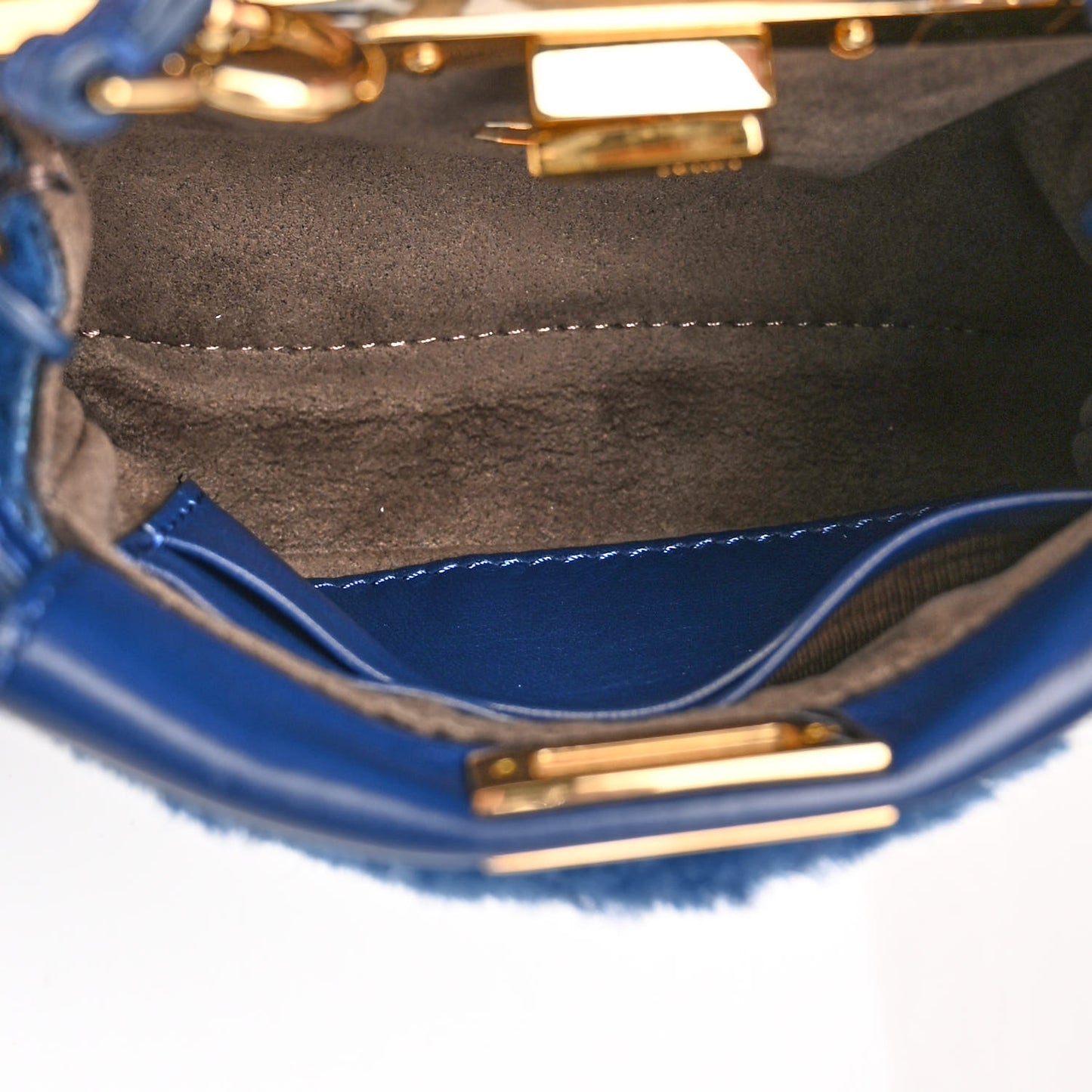 Shearling Shiny Nappa Micro Peekaboo Iconic Satchel Blue