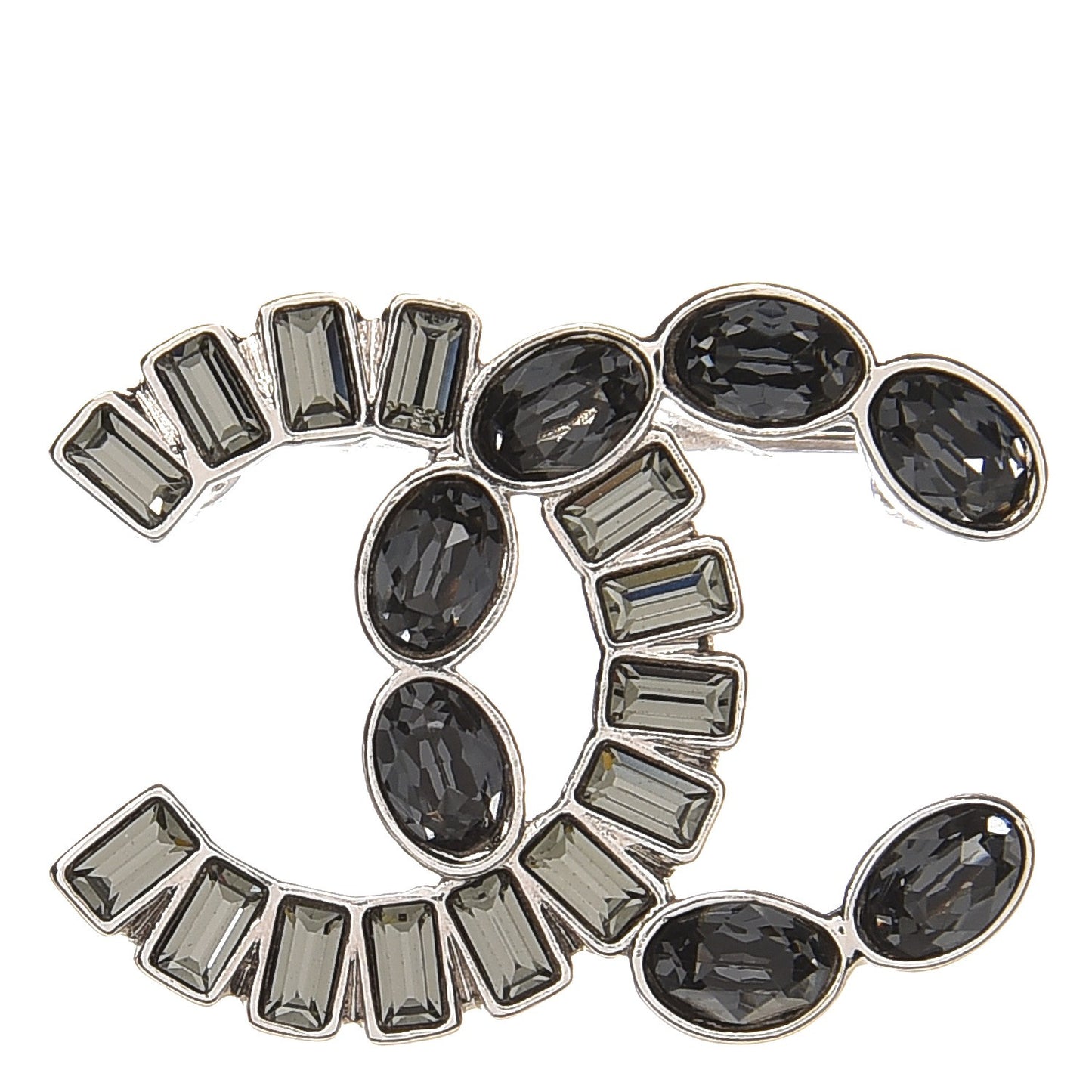 Baguette Crystal CC Brooch Silver Grey