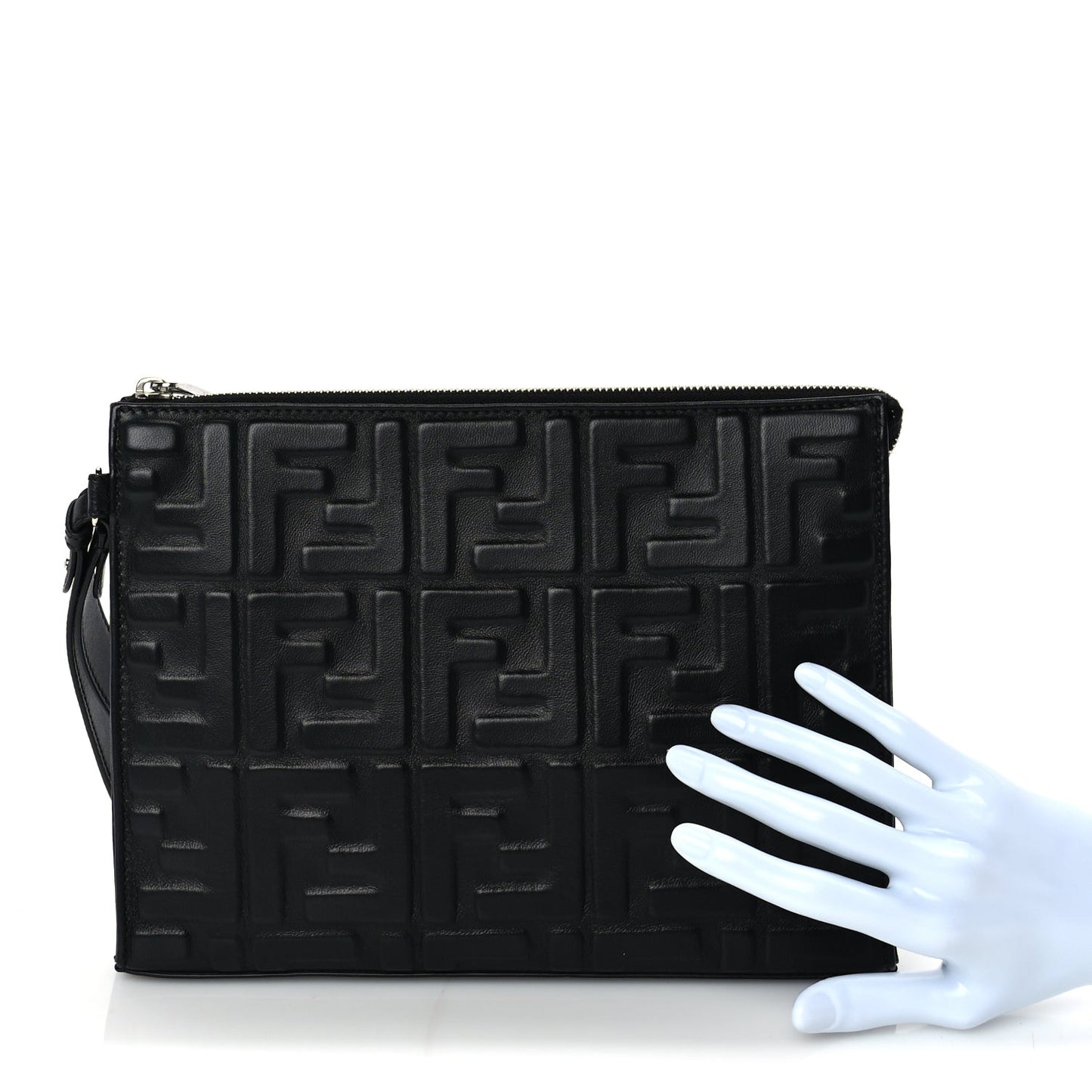 Vitello Grace FF 1974 Embossed Flat Pouch  Black