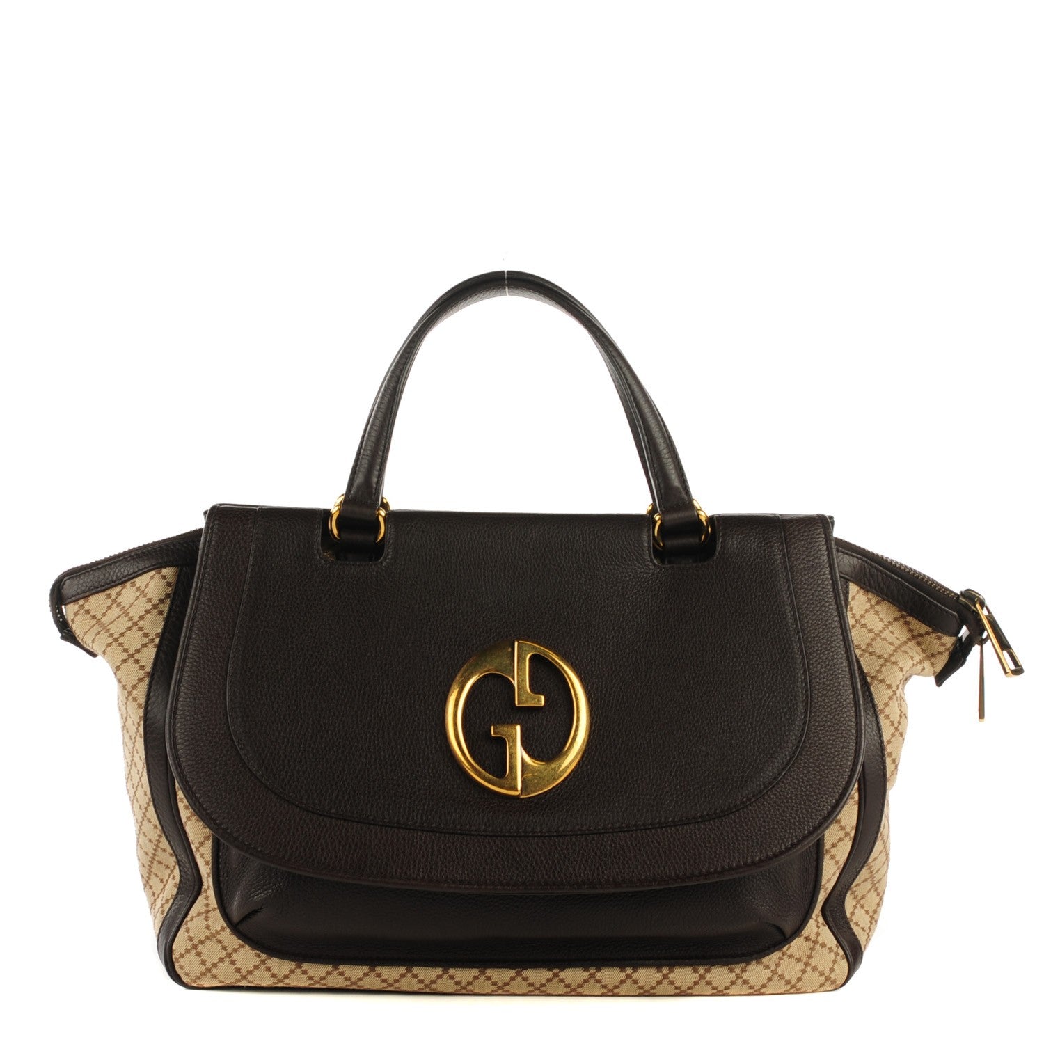 Gucci Diamante Cellarius Calfskin Medium 1973 Top Handle Bag Beige Ebony Cocoa 1 of 7