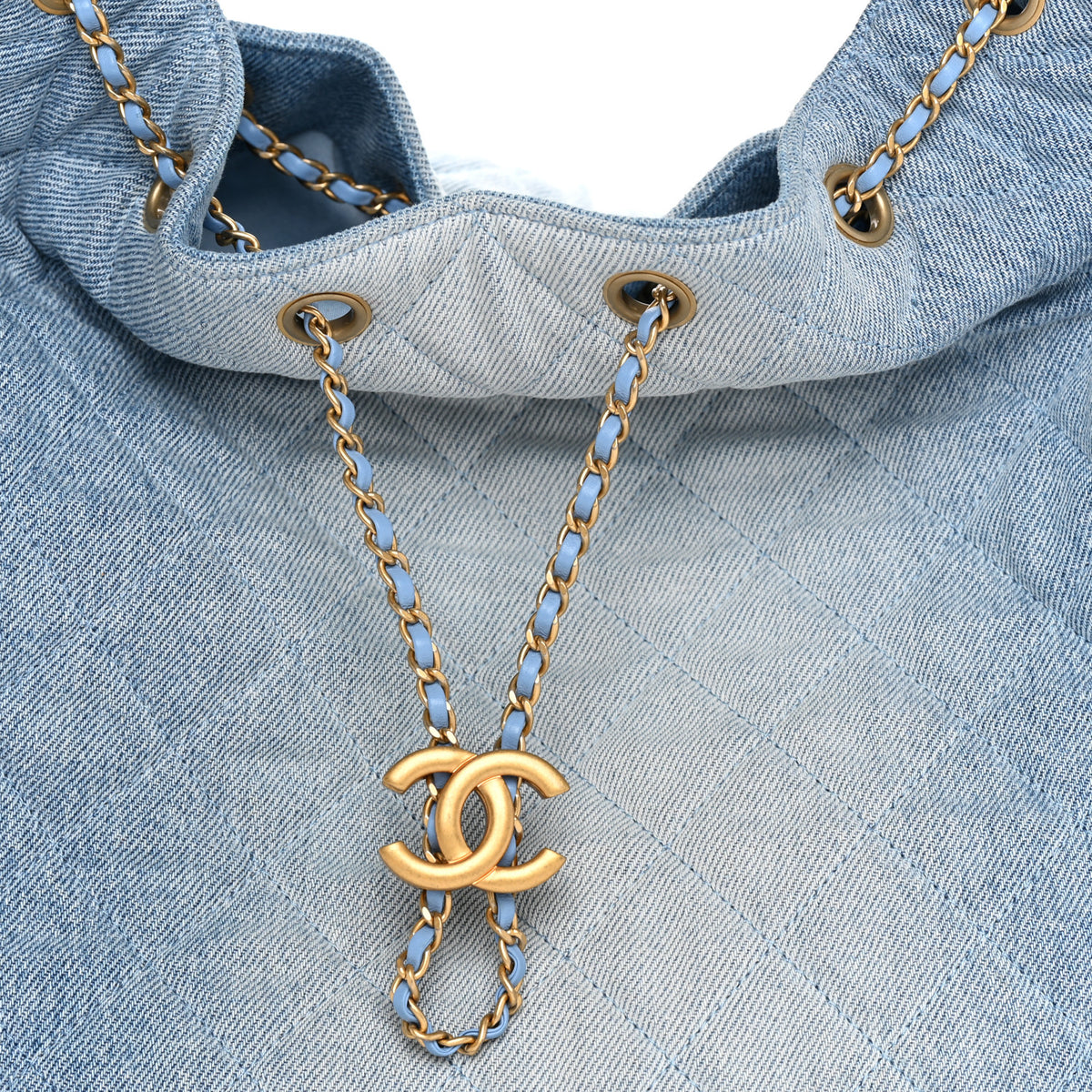 Washed Denim Quilted Medium Chanel 25 Handbag Blue