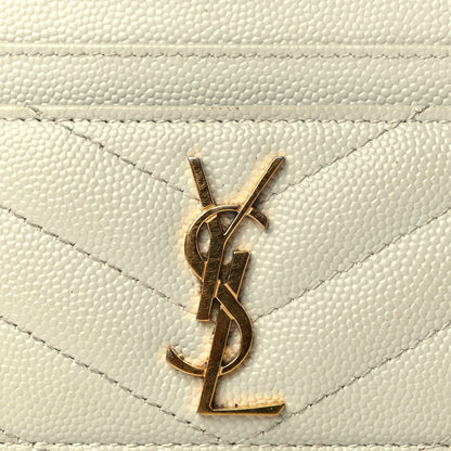 Saint Laurent Grain De Poudre Matelasse Chevron Monogram Credit Card Case Crema Soft 7 of 7