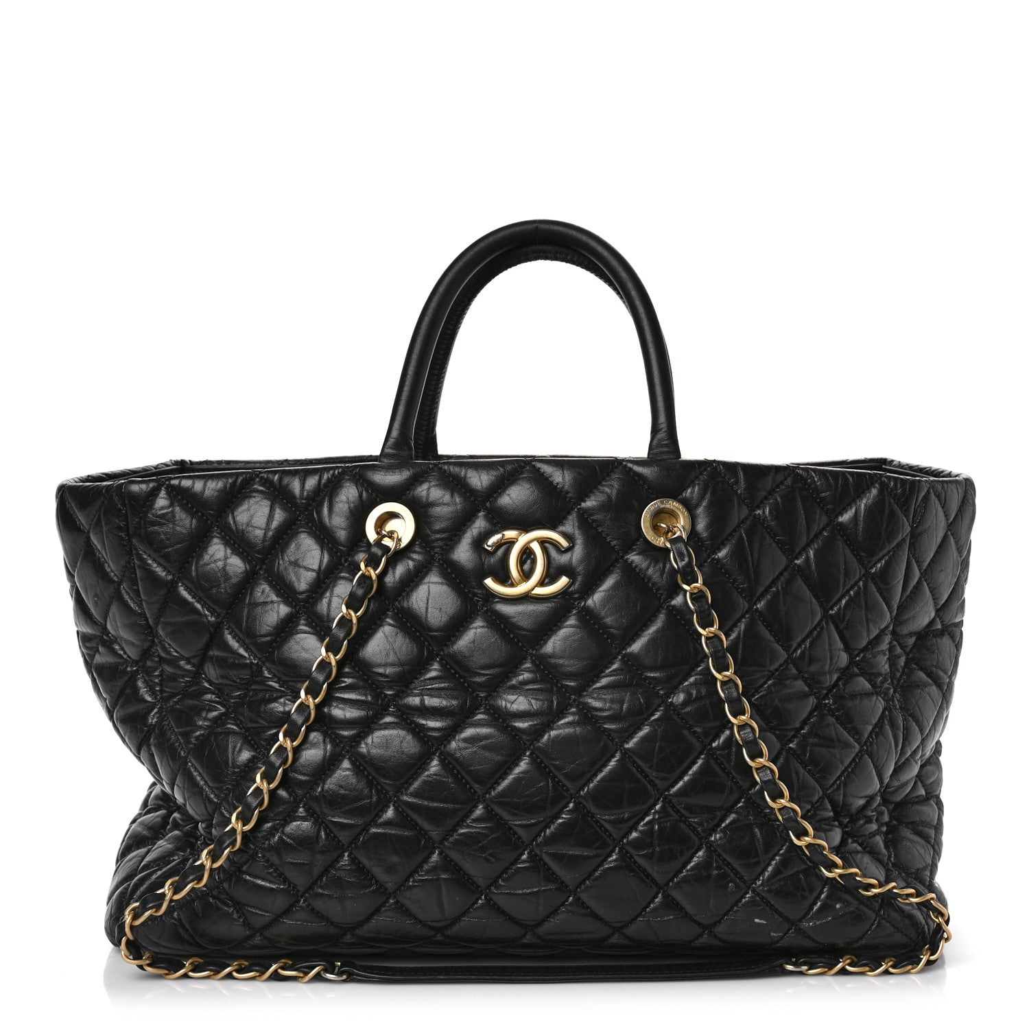 Chanel Aged Calfskin Quilted Large Coco Handle Shopping Tote Black 1 of 12