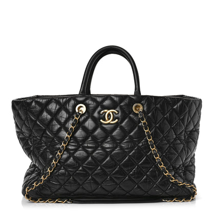 Chanel Aged Calfskin Quilted Large Coco Handle Shopping Tote Black 1 of 12