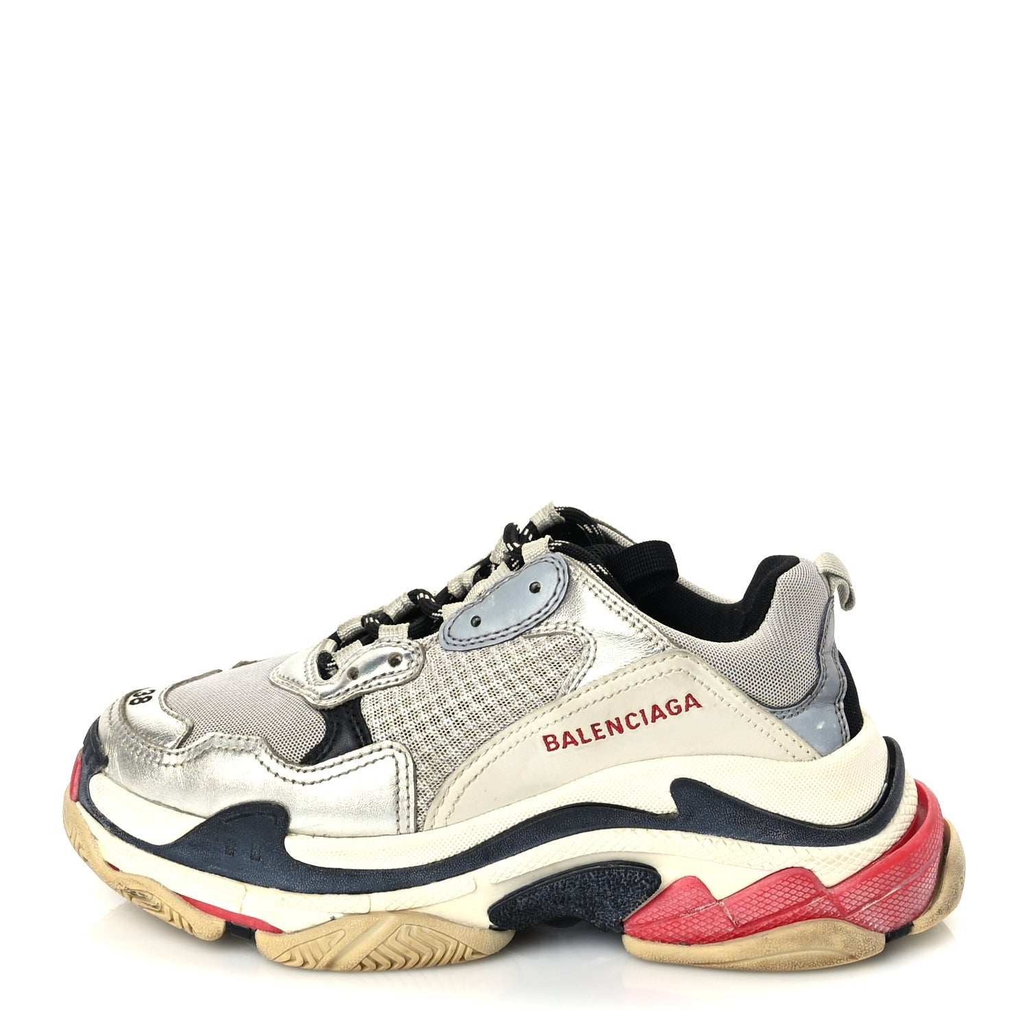 Balenciaga Mesh Nubuck Womens Triple S Sneakers 38 Black Argent 1 of 8