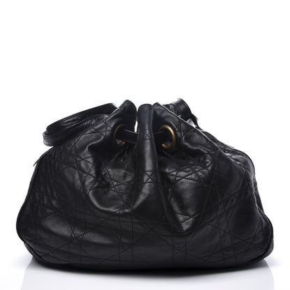 Christian Dior Lambskin Cannage Drawstring Bag Black 12 of 14