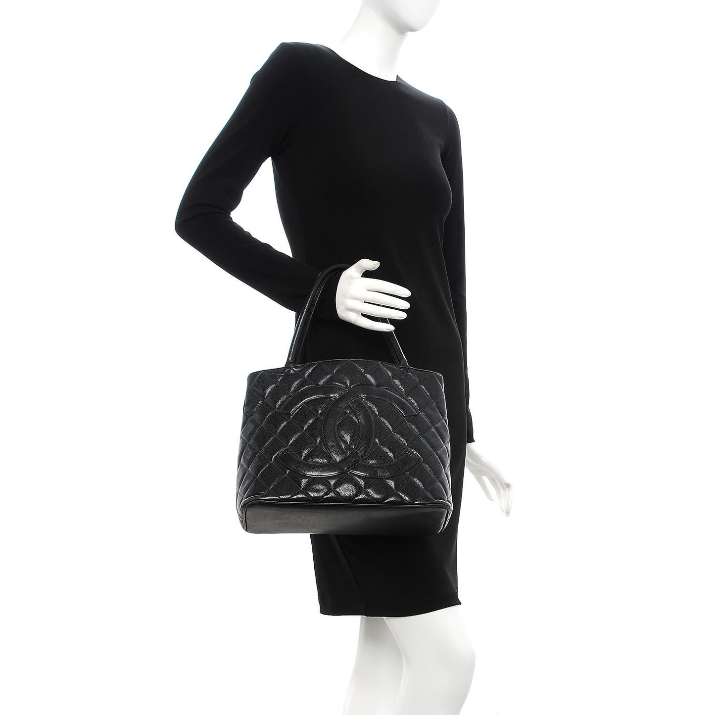 Caviar Quilted Medallion Tote Black