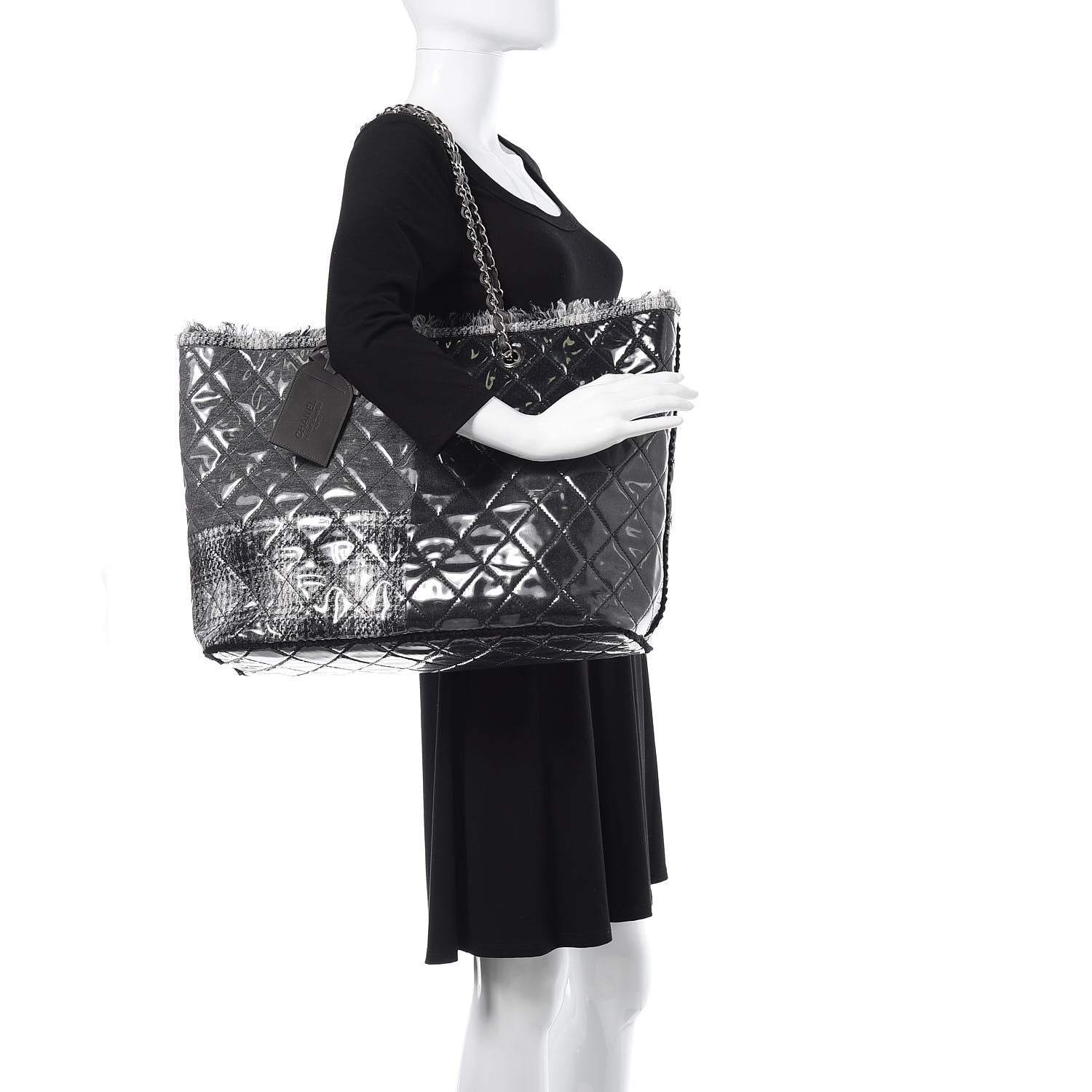 Chanel Vinyl Funny Tweed Patchwork Tote Grey 2 of 13