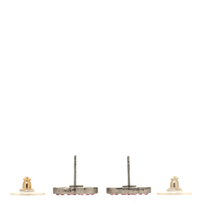 Chanel Crystal CC Earrings Matte Silver Pink 3 of 5