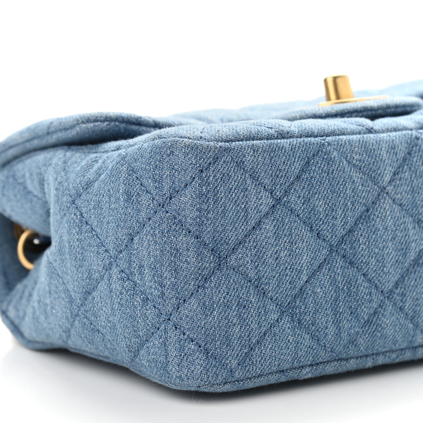 Denim Quilted Mini Pearl Crush Flap Blue