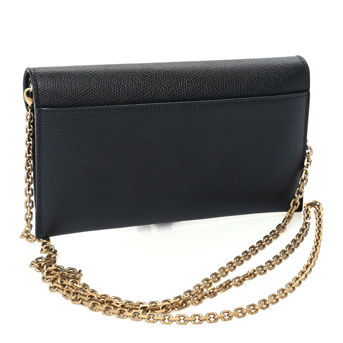 Grained Calfskin Saddle Chain Wallet Pouch  Black
