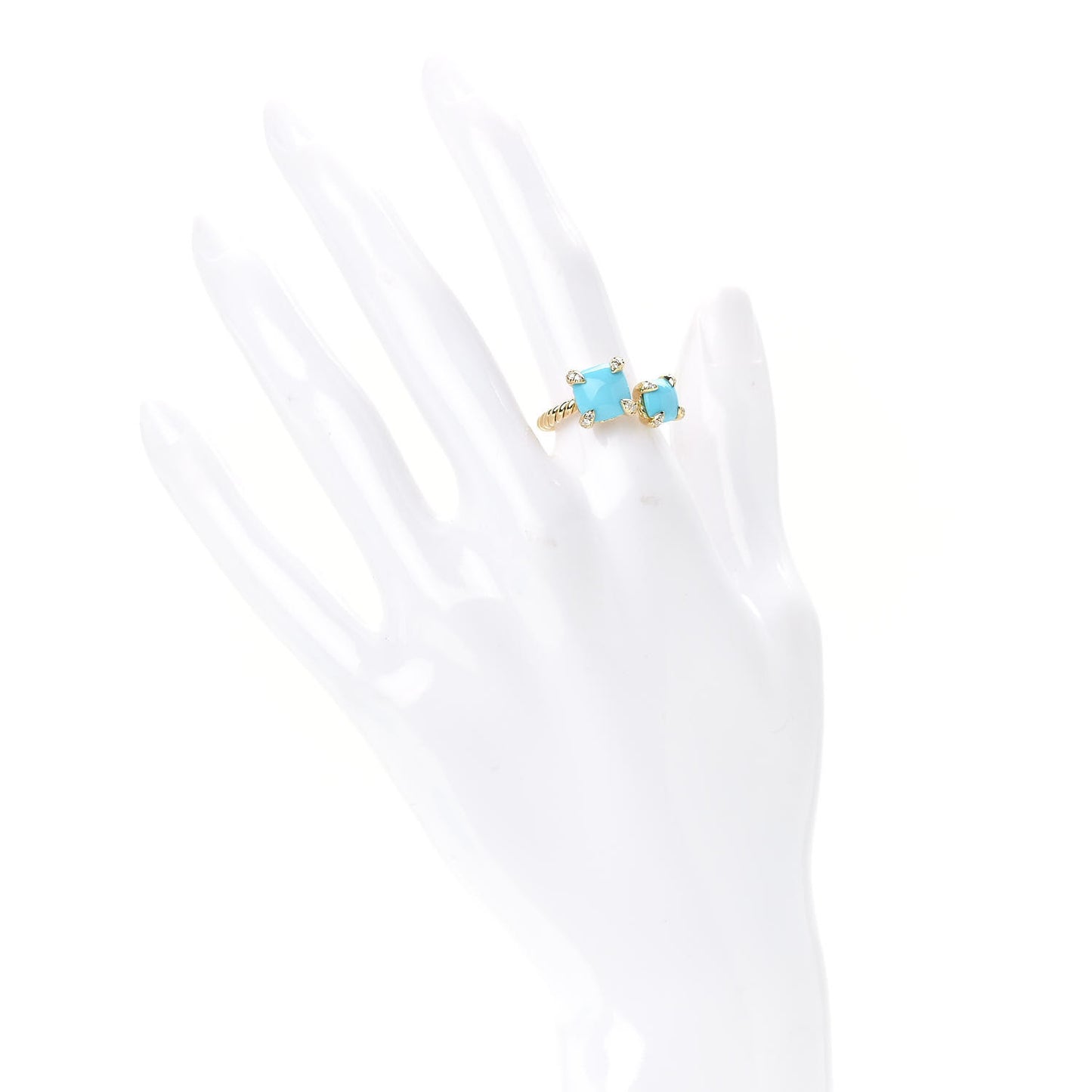 18K Yellow Gold Diamond Turquoise Chatelaine Bypass Ring 52 6