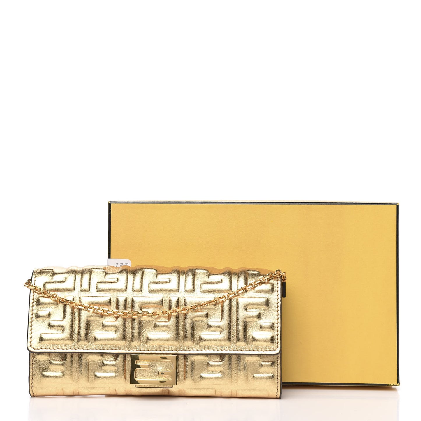 Vitello Catalan Mirror FF 1974 Embossed Continental Wallet on Chain Gold