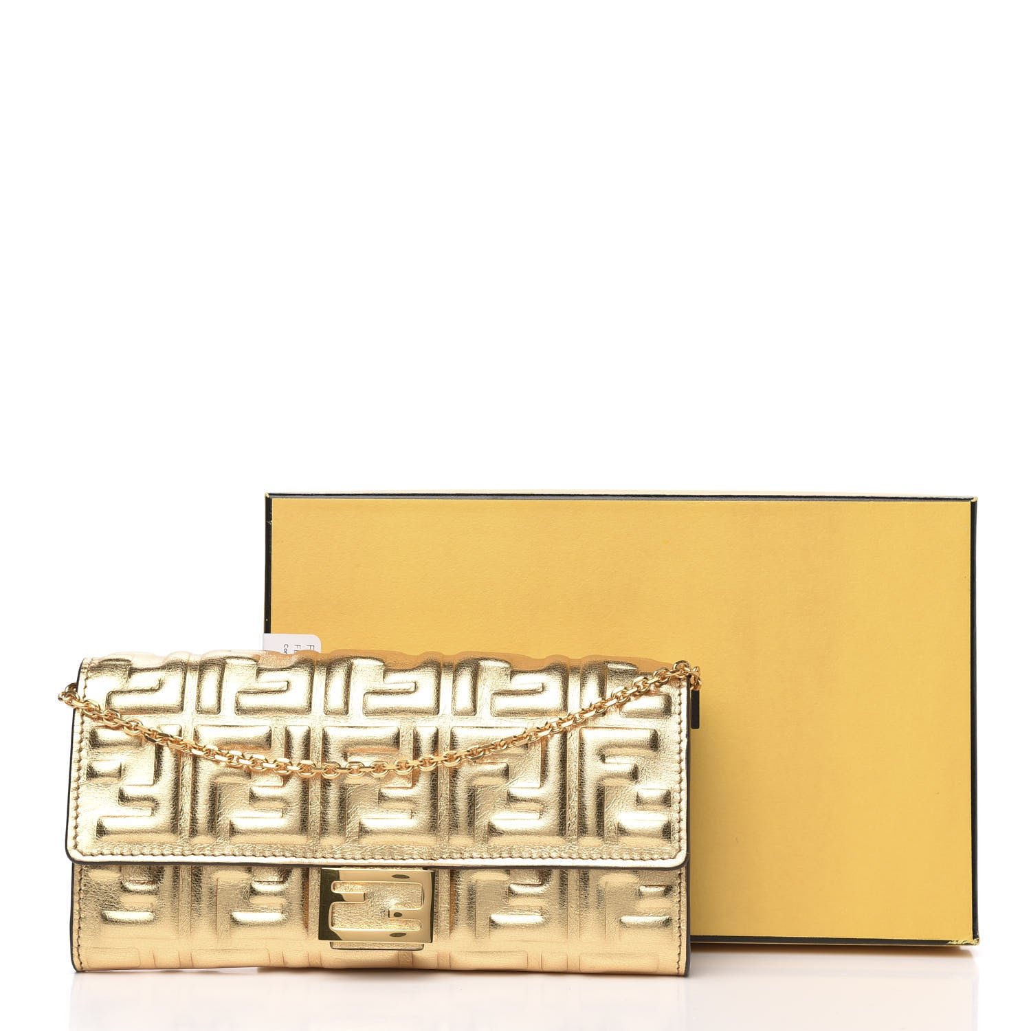 Fendi Vitello Catalan Mirror FF 1974 Embossed Continental Wallet on Chain Gold 9 of 9