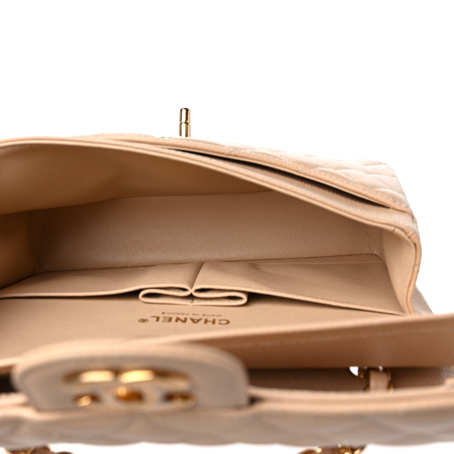 Caviar Quilted Small Double Flap Beige