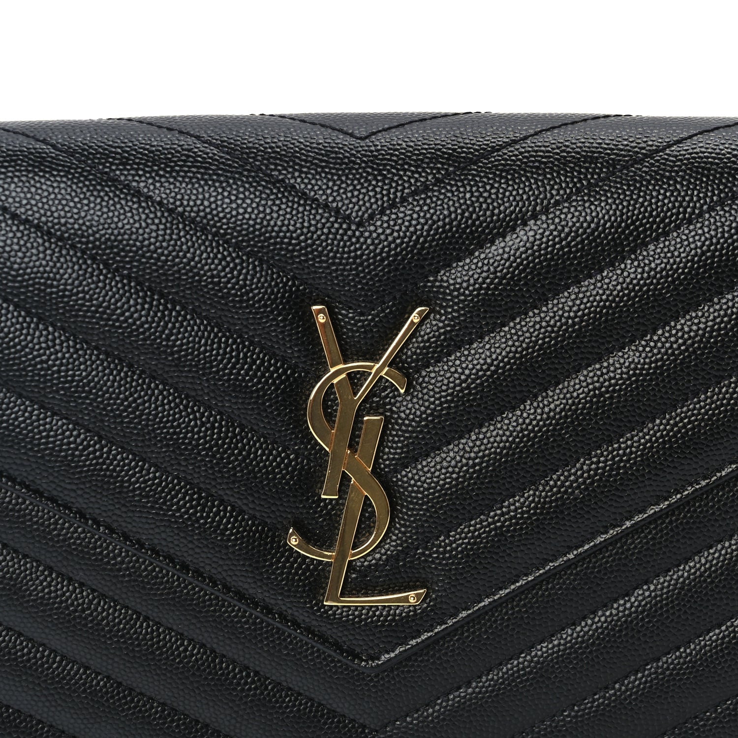 Saint Laurent Grain De Poudre Matelasse Chevron Monogram Chain Wallet  Black 6 of 8