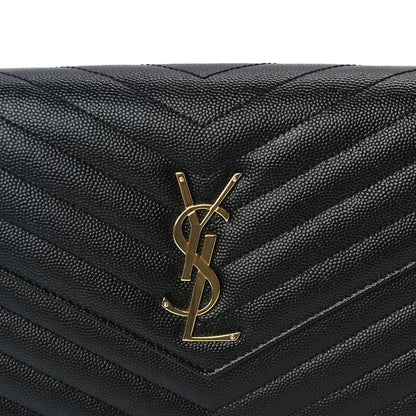 Saint Laurent Grain De Poudre Matelasse Chevron Monogram Chain Wallet  Black 6 of 8