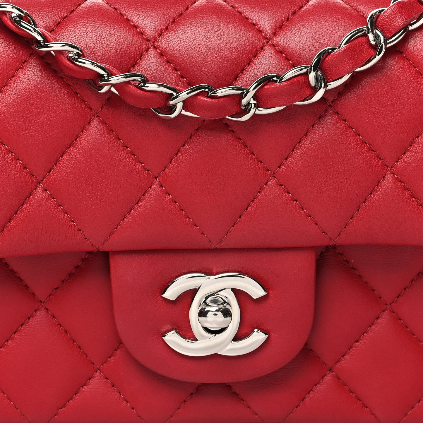 Lambskin Quilted Mini Rectangular Flap Red