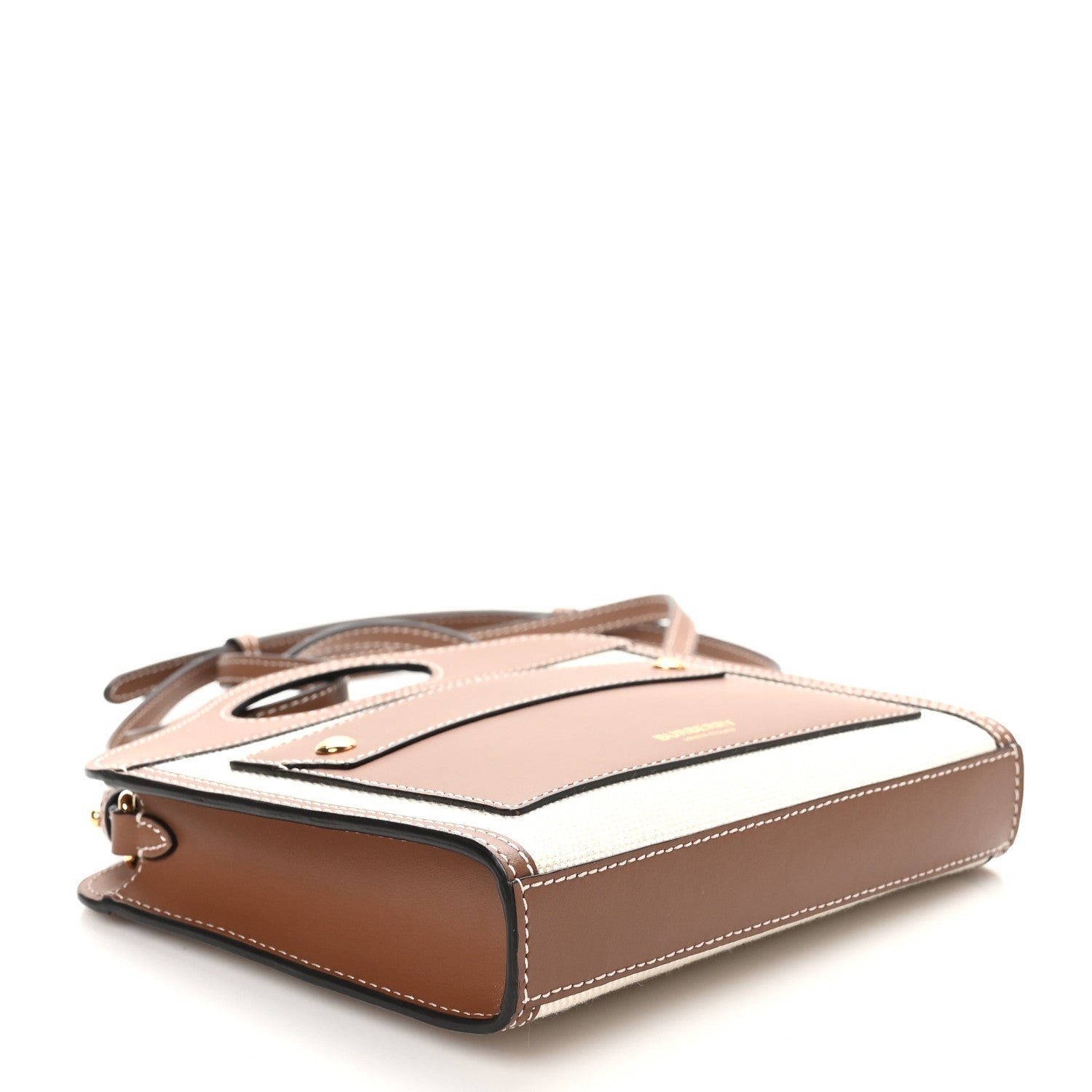 Burberry Smooth Calfskin Canvas Tone Micro Pocket Bag Malt Brown Tan 4 of 7